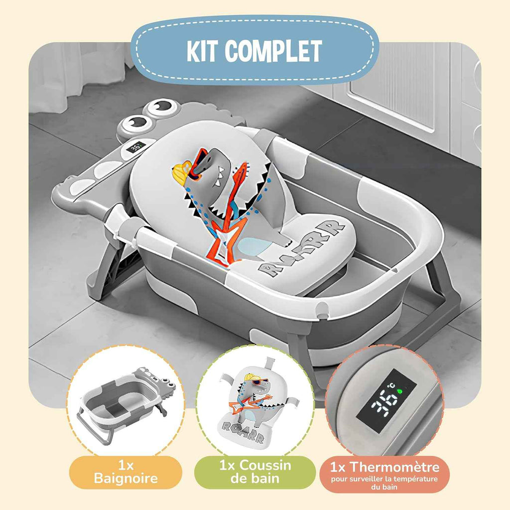 Baignoire Bébé Pliable XXL Avec Coussin De Bain Bebe Et Thermomètre Intégré - Baignoire Enfant Avec Siege De Bain Pour Bebe - baignoire Bebe Sur Pied - Idéal Pour Cadeau De Naissance Fille Ou Garçon