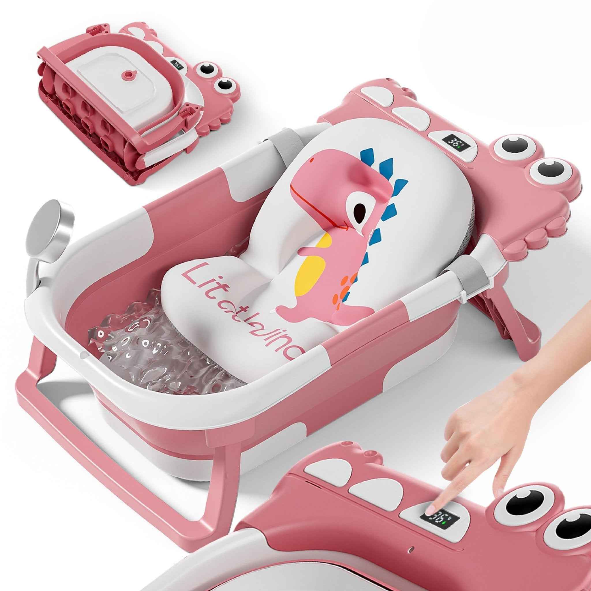 Baignoire Bébé Pliable XXL Avec Coussin De Bain Bebe Et Thermomètre Intégré - Baignoire Enfant Avec Siege De Bain Pour Bebe - baignoire Bebe Sur Pied - Idéal Pour Cadeau De Naissance Fille Ou Garçon