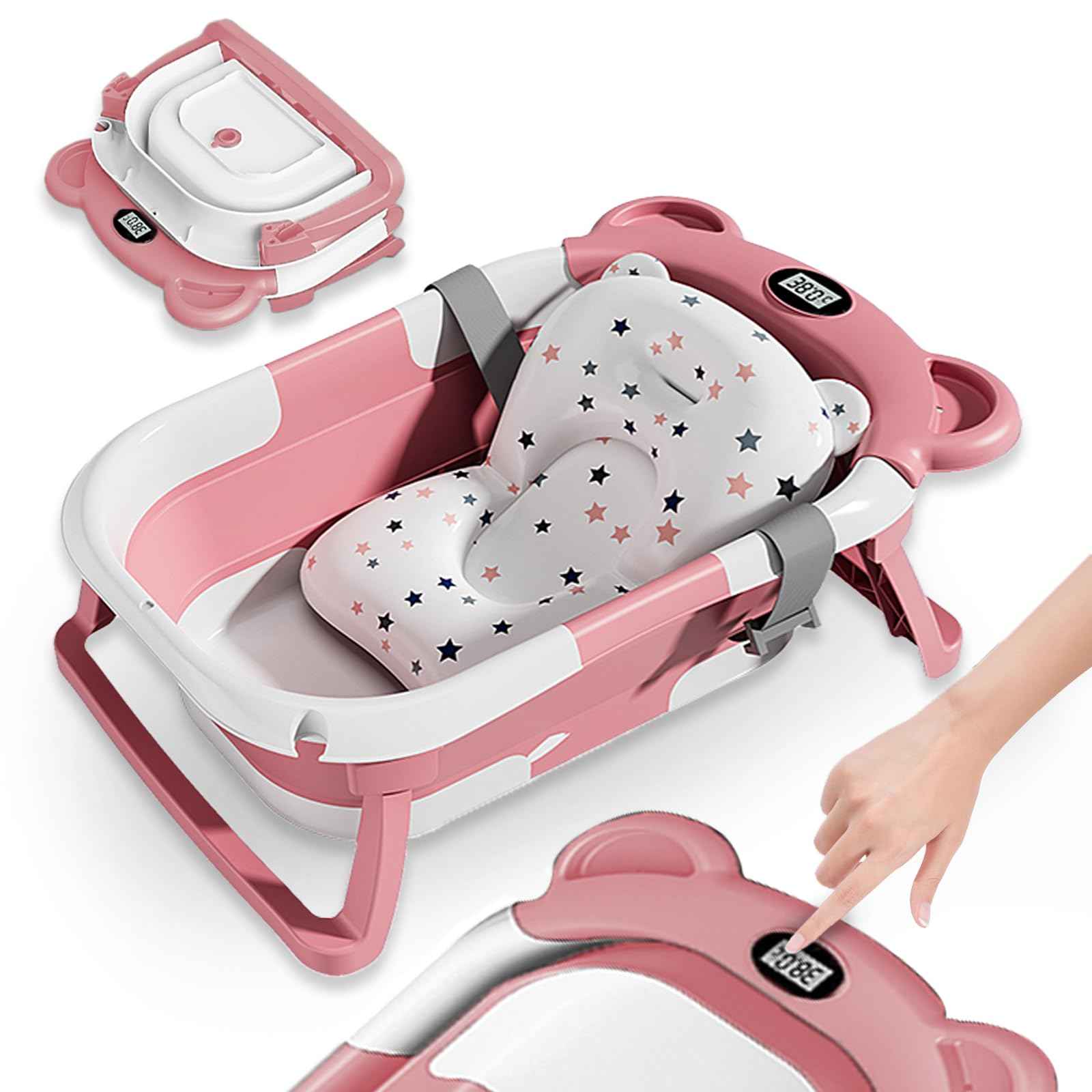 Baignoire Bébé Pliable XXL Avec Coussin De Bain Bebe Et Thermomètre Intégré - Baignoire Enfant Avec Siege De Bain Pour Bebe - baignoire Bebe Sur Pied - Idéal Pour Cadeau De Naissance Fille Ou Garçon