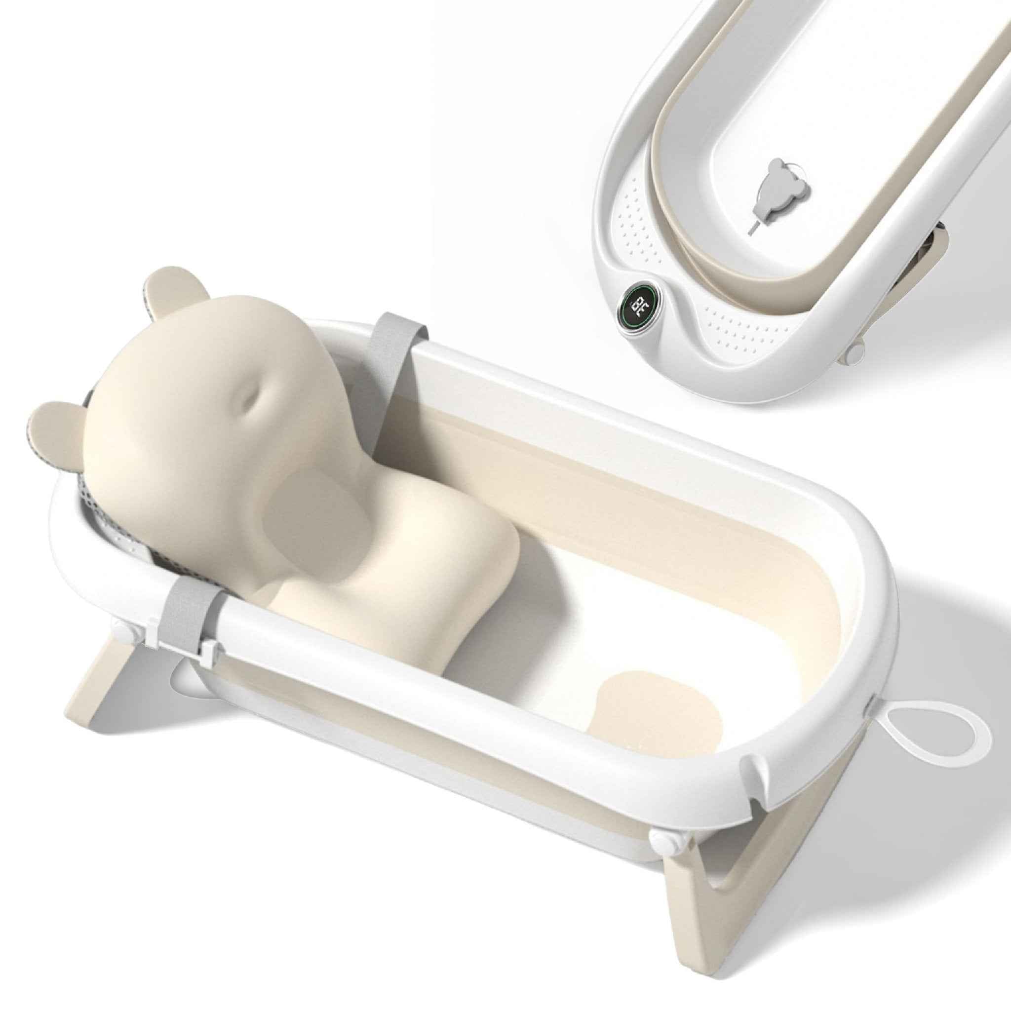 Baignoire Bébé Pliable XXL Avec Coussin De Bain Bebe Et Thermomètre Intégré - Baignoire Enfant Avec Siege De Bain Pour Bebe - baignoire Bebe Sur Pied - Idéal Pour Cadeau De Naissance Fille Ou Garçon