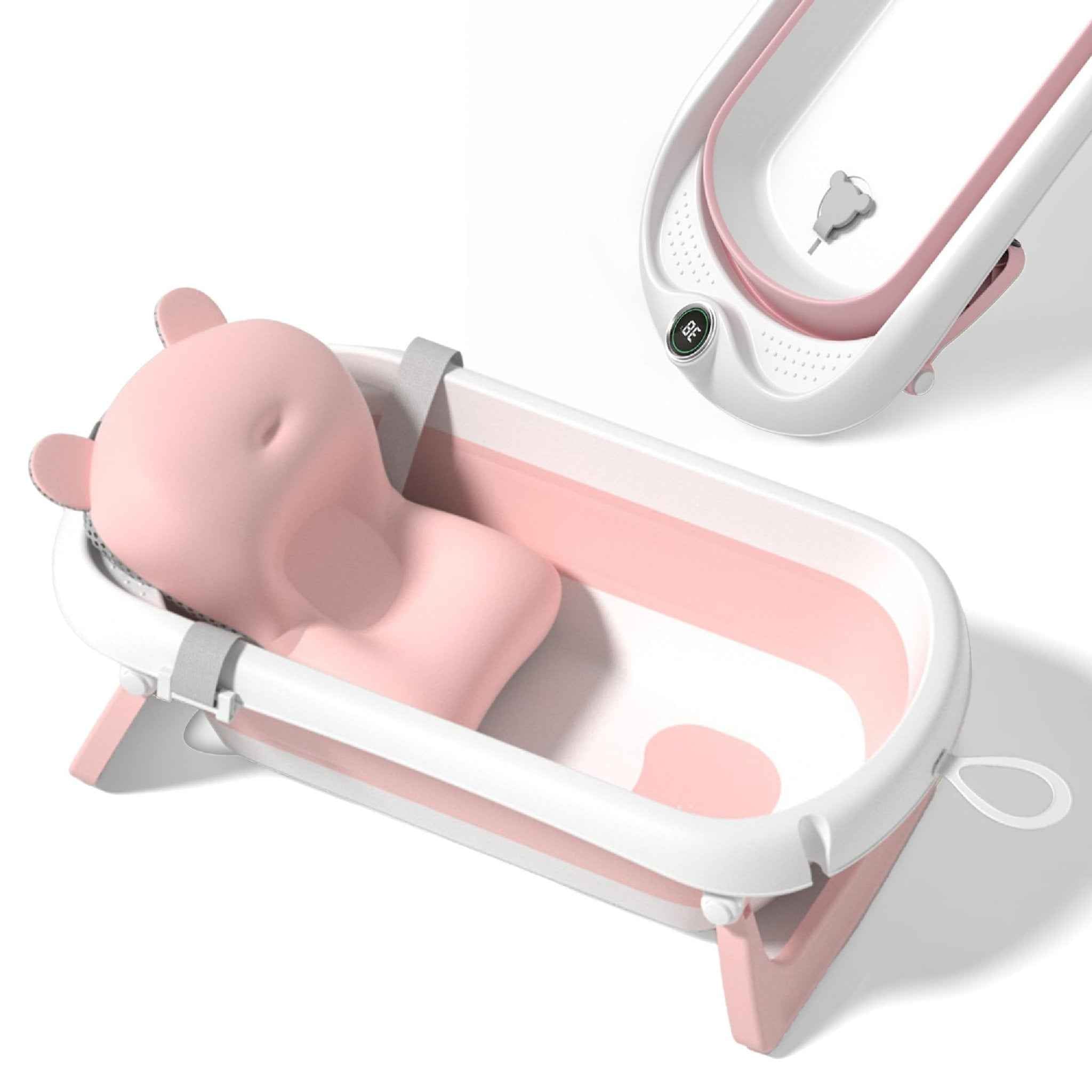 Baignoire Bébé Pliable XXL Avec Coussin De Bain Bebe Et Thermomètre Intégré - Baignoire Enfant Avec Siege De Bain Pour Bebe - baignoire Bebe Sur Pied - Idéal Pour Cadeau De Naissance Fille Ou Garçon