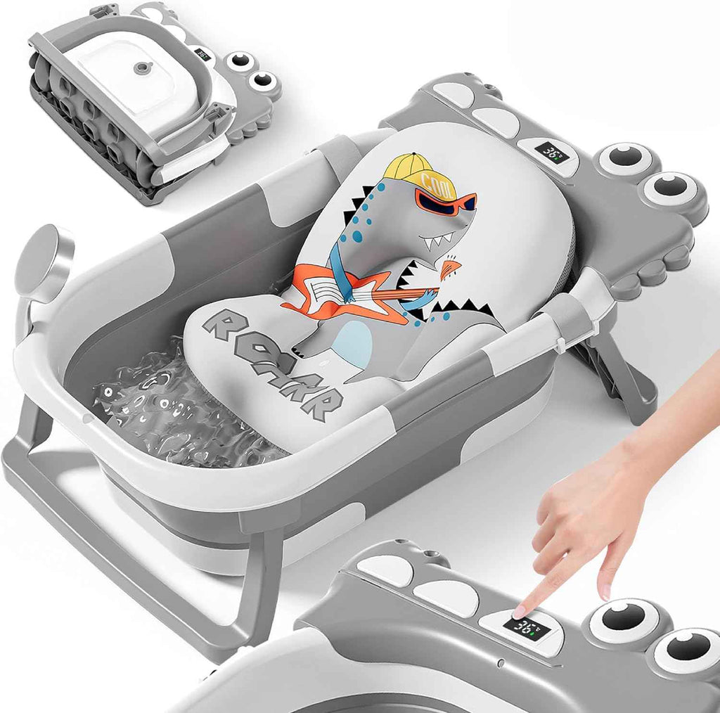 Baignoire Bébé Pliable XXL Avec Coussin De Bain Bebe Et Thermomètre Intégré - Baignoire Enfant Avec Siege De Bain Pour Bebe - baignoire Bebe Sur Pied - Idéal Pour Cadeau De Naissance Fille Ou Garçon