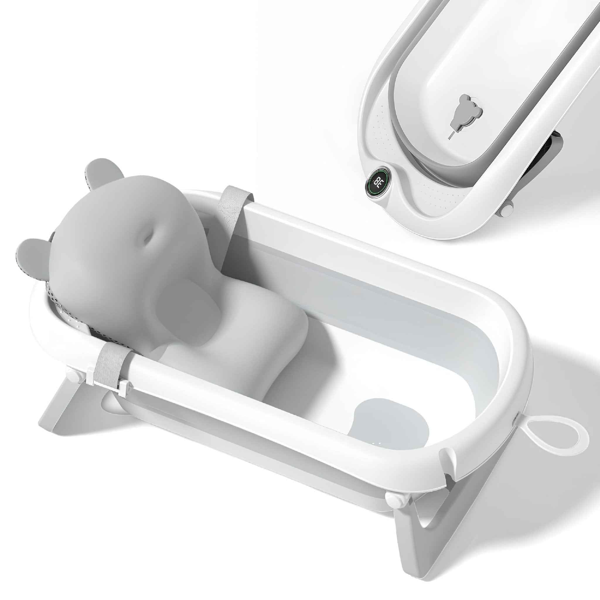 Baignoire Bébé Pliable XXL Avec Coussin De Bain Bebe Et Thermomètre Intégré - Baignoire Enfant Avec Siege De Bain Pour Bebe - baignoire Bebe Sur Pied - Idéal Pour Cadeau De Naissance Fille Ou Garçon