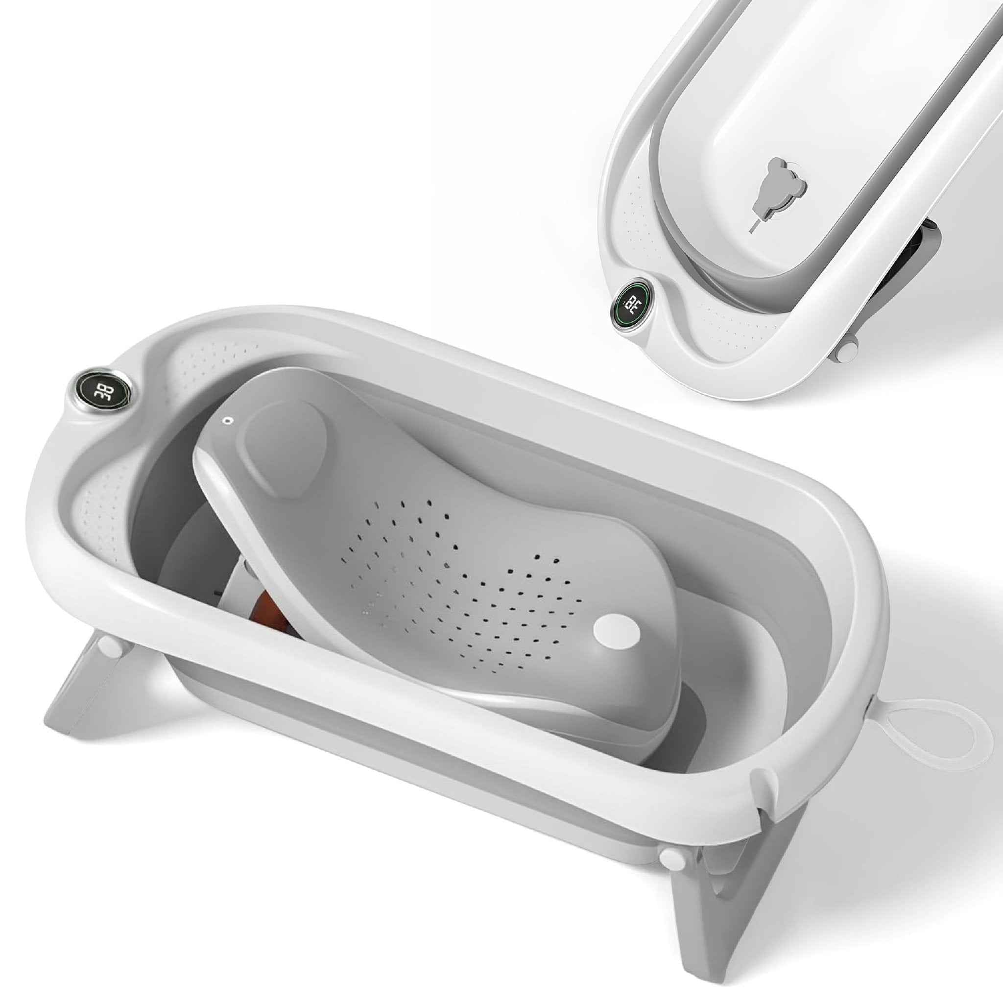 Baignoire Bébé Pliable XXL Avec Coussin De Bain Bebe Et Thermomètre Intégré - Baignoire Enfant Avec Siege De Bain Pour Bebe - baignoire Bebe Sur Pied - Idéal Pour Cadeau De Naissance Fille Ou Garçon