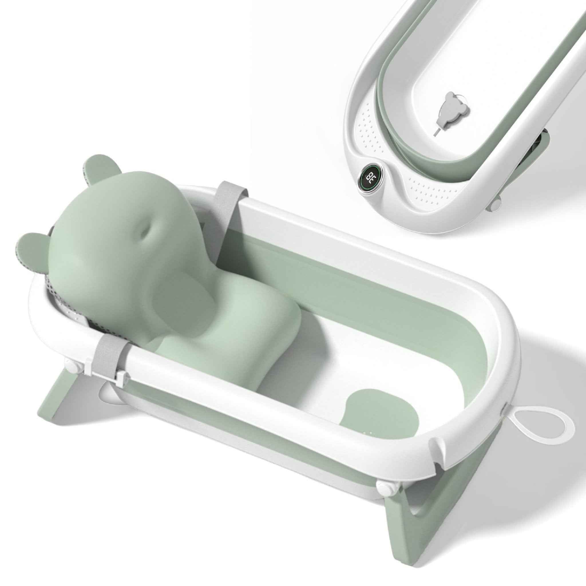 Baignoire Bébé Pliable XXL Avec Coussin De Bain Bebe Et Thermomètre Intégré - Baignoire Enfant Avec Siege De Bain Pour Bebe - baignoire Bebe Sur Pied - Idéal Pour Cadeau De Naissance Fille Ou Garçon
