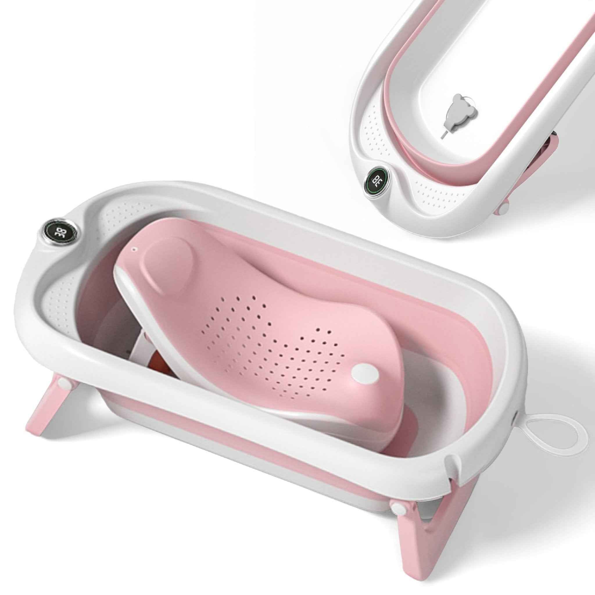 Baignoire Bébé Pliable XXL Avec Coussin De Bain Bebe Et Thermomètre Intégré - Baignoire Enfant Avec Siege De Bain Pour Bebe - baignoire Bebe Sur Pied - Idéal Pour Cadeau De Naissance Fille Ou Garçon
