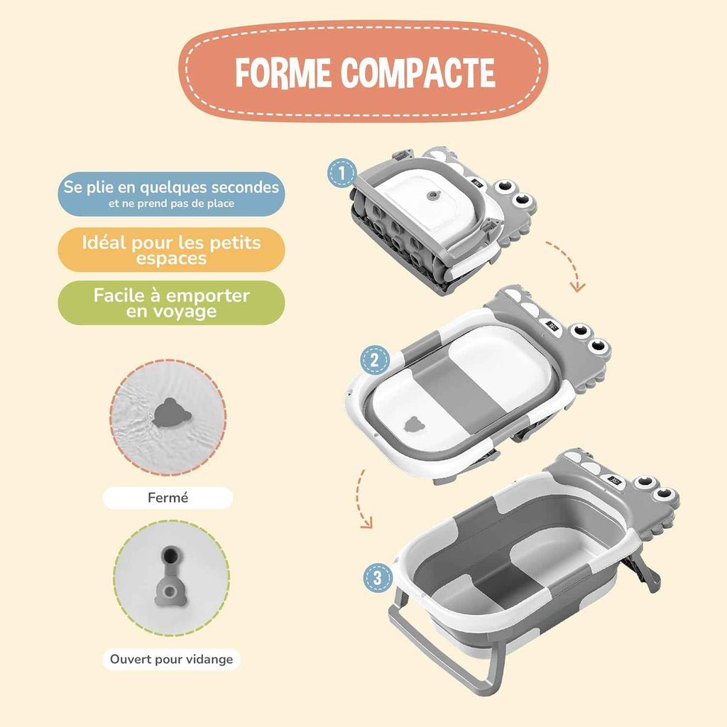 Baignoire Bébé Pliable XXL Avec Coussin De Bain Bebe Et Thermomètre Intégré - Baignoire Enfant Avec Siege De Bain Pour Bebe - baignoire Bebe Sur Pied - Idéal Pour Cadeau De Naissance Fille Ou Garçon