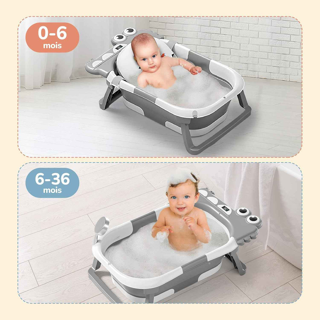 Baignoire Bébé Pliable XXL Avec Coussin De Bain Bebe Et Thermomètre Intégré - Baignoire Enfant Avec Siege De Bain Pour Bebe - baignoire Bebe Sur Pied - Idéal Pour Cadeau De Naissance Fille Ou Garçon