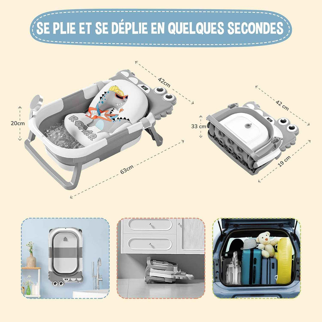 Baignoire Bébé Pliable XXL Avec Coussin De Bain Bebe Et Thermomètre Intégré - Baignoire Enfant Avec Siege De Bain Pour Bebe - baignoire Bebe Sur Pied - Idéal Pour Cadeau De Naissance Fille Ou Garçon