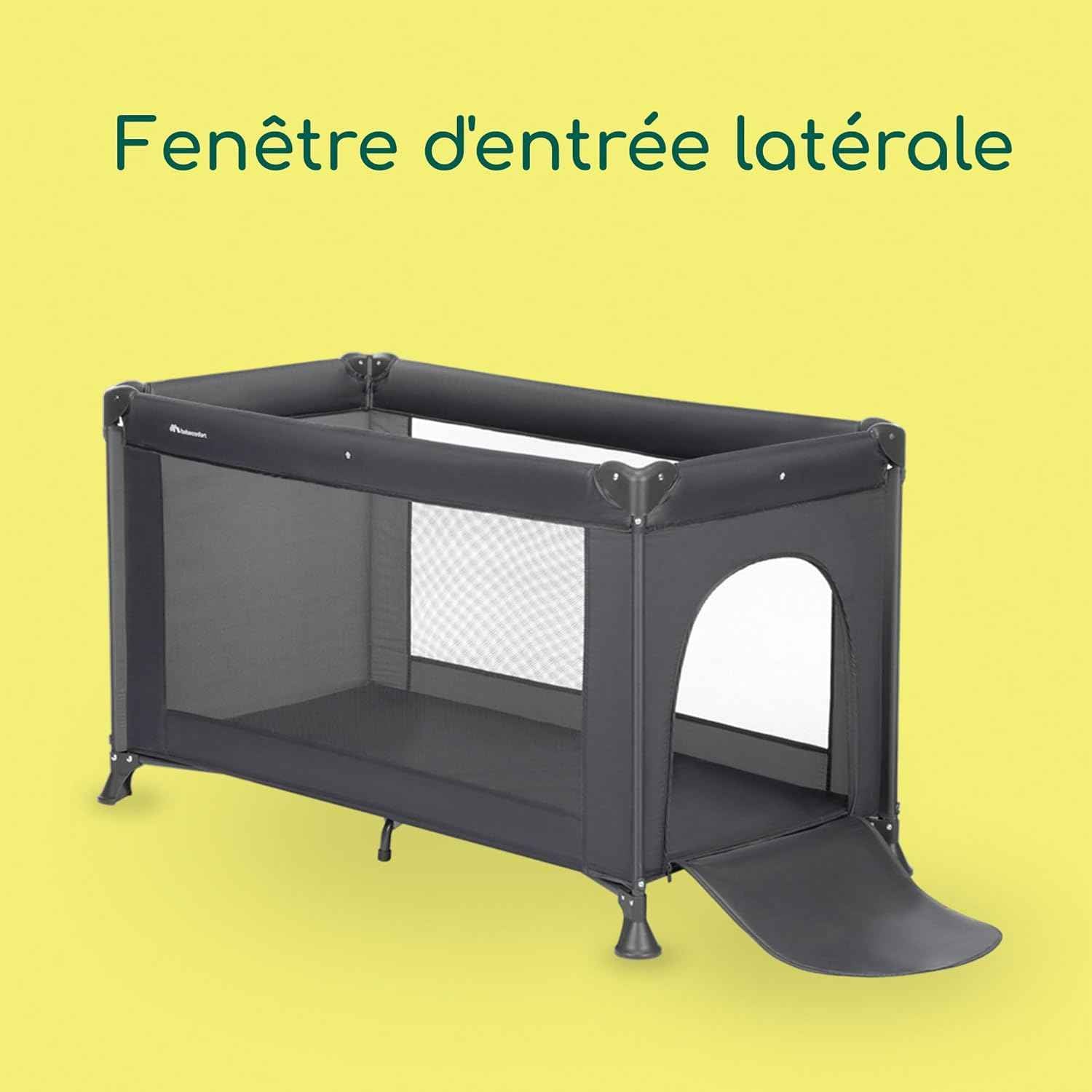 Bebeconfort Sweet Dreams, Lit Parapluie Bébé, 0-3 Ans (0-15 kg), Léger, Grand Matelas, Ouverture Latérale, Design Pliable, Sac de Transport Inclus, Mineral Graphite