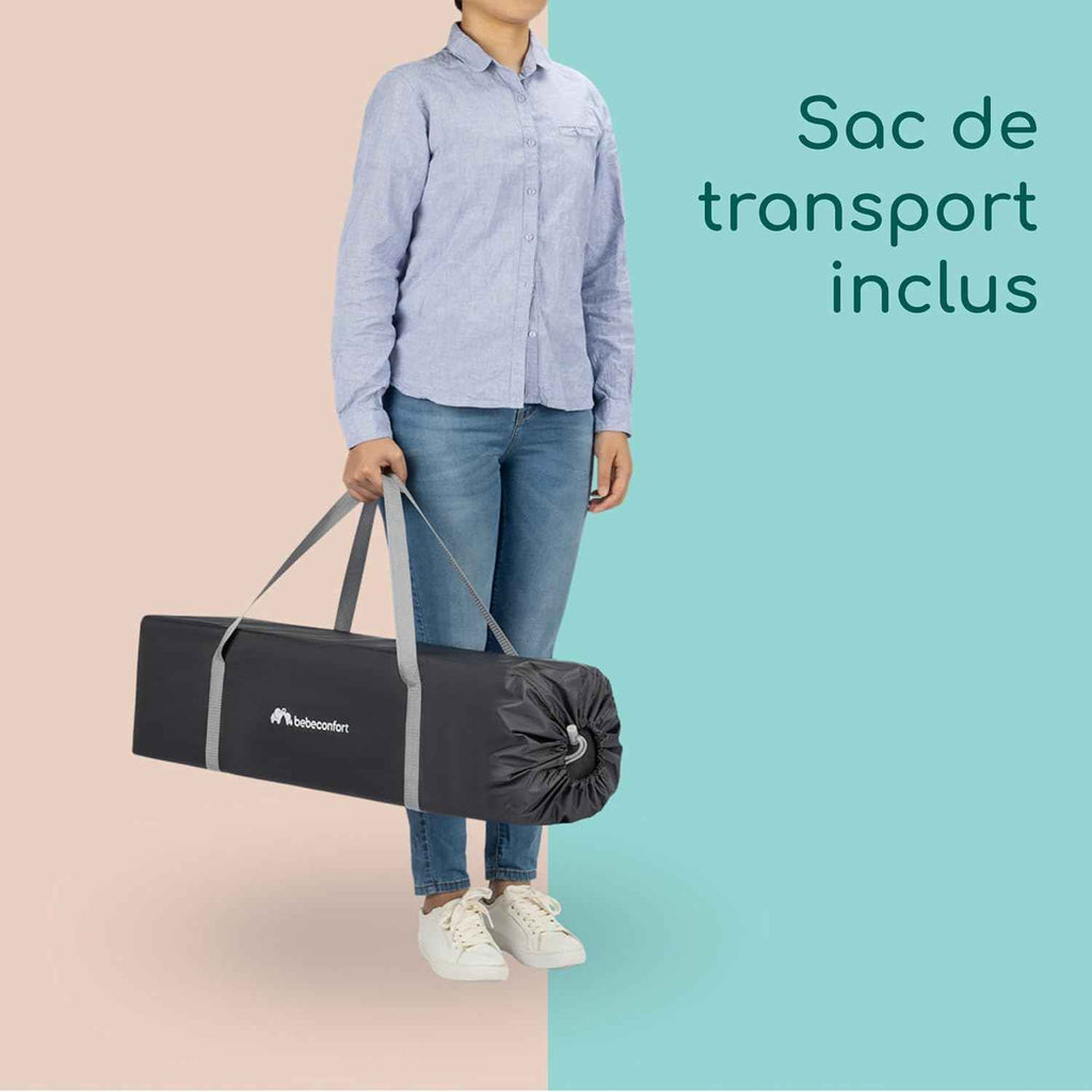 Bebeconfort Sweet Dreams, Lit Parapluie Bébé, 0-3 Ans (0-15 kg), Léger, Grand Matelas, Ouverture Latérale, Design Pliable, Sac de Transport Inclus, Mineral Graphite