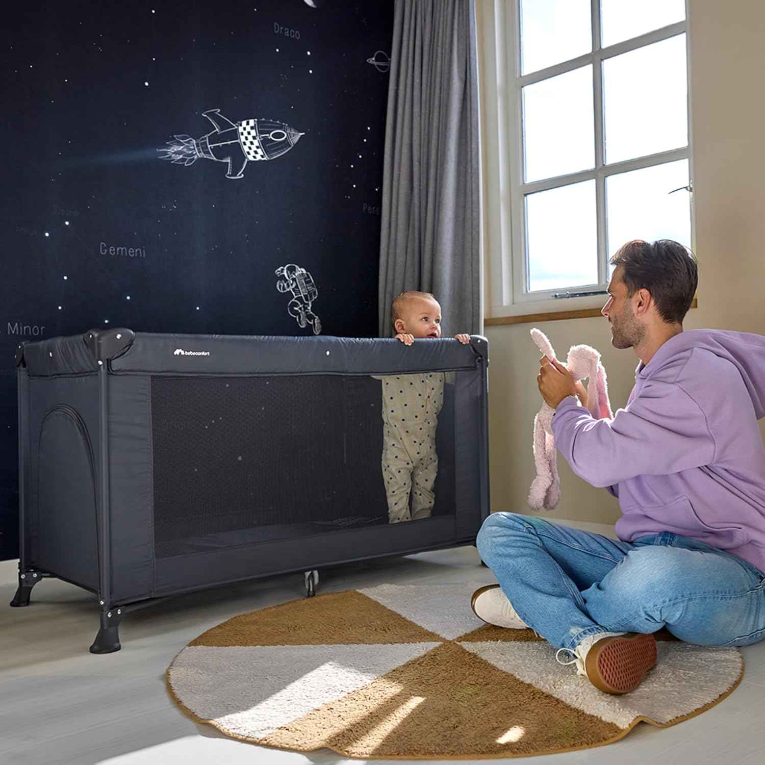 Bebeconfort Sweet Dreams, Lit Parapluie Bébé, 0-3 Ans (0-15 kg), Léger, Grand Matelas, Ouverture Latérale, Design Pliable, Sac de Transport Inclus, Mineral Graphite