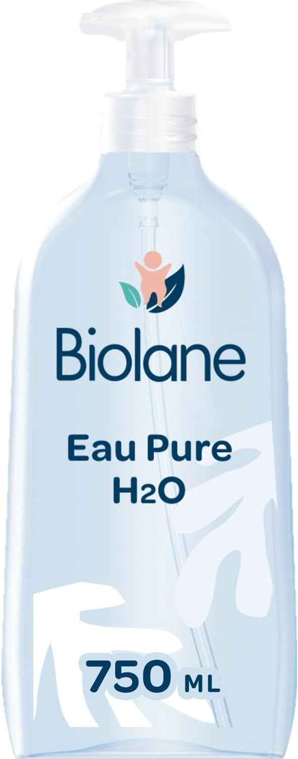 BIOLANE - Eau Pure H2O - Nettoyant Pour Le Visage, Corps Et Siège Du Bébé - Sans rinçage - 1 flacon -pompe 750ml - Fabriqué en France