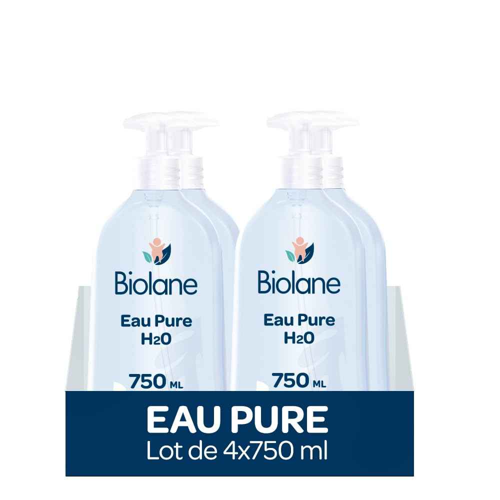 BIOLANE - Eau Pure H2O - Nettoyant Pour Le Visage, Corps Et Siège Du Bébé - Sans rinçage - 1 flacon -pompe 750ml - Fabriqué en France