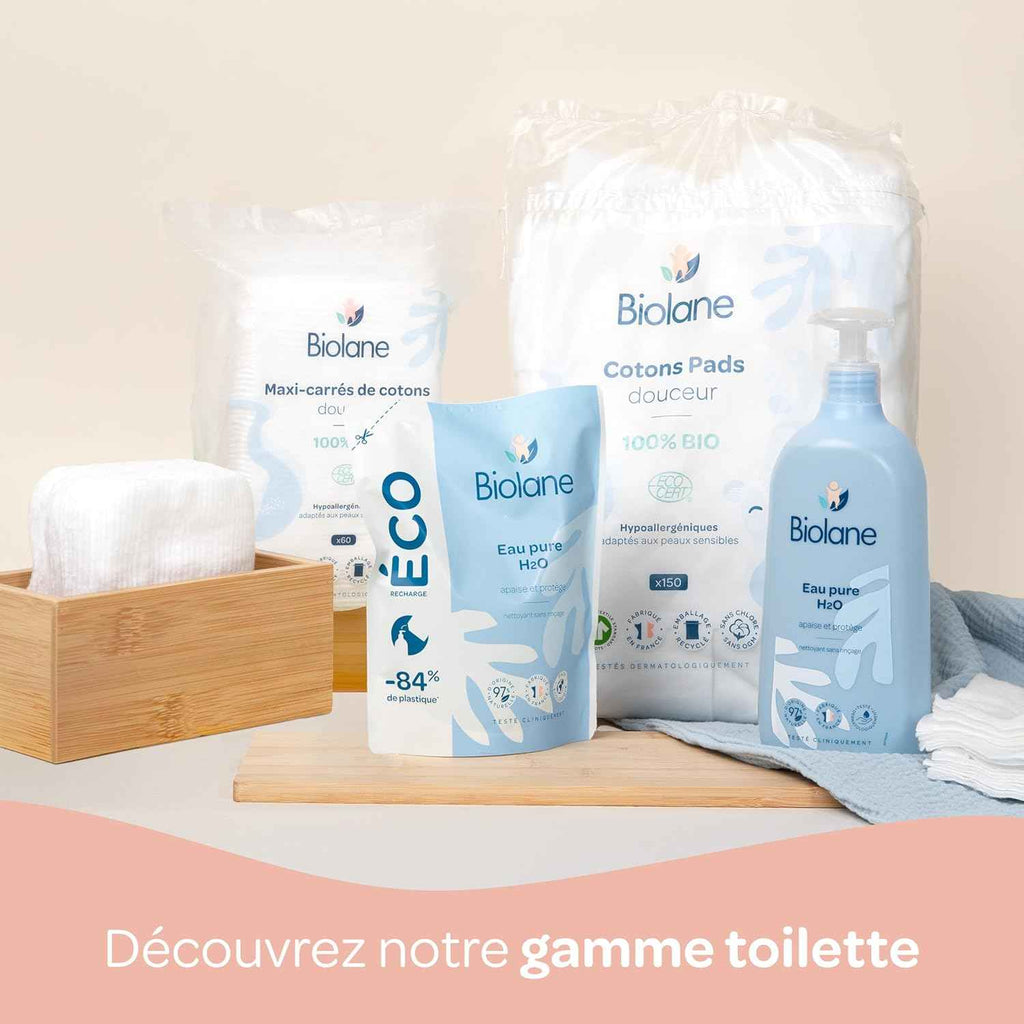 BIOLANE - Eau Pure H2O - Nettoyant Pour Le Visage, Corps Et Siège Du Bébé - Sans rinçage - 1 flacon -pompe 750ml - Fabriqué en France