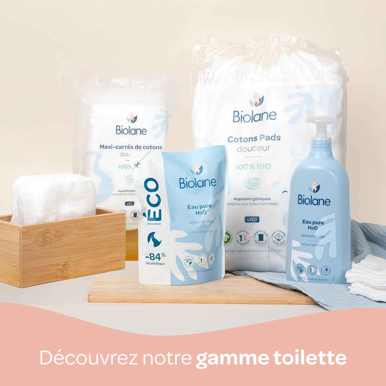 BIOLANE - Eau Pure H2O - Nettoyant Pour Le Visage, Corps Et Siège Du Bébé - Sans rinçage - 1 flacon -pompe 750ml - Fabriqué en France