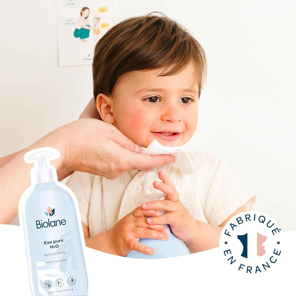 BIOLANE - Eau Pure H2O - Nettoyant Pour Le Visage, Corps Et Siège Du Bébé - Sans rinçage - 1 flacon -pompe 750ml - Fabriqué en France