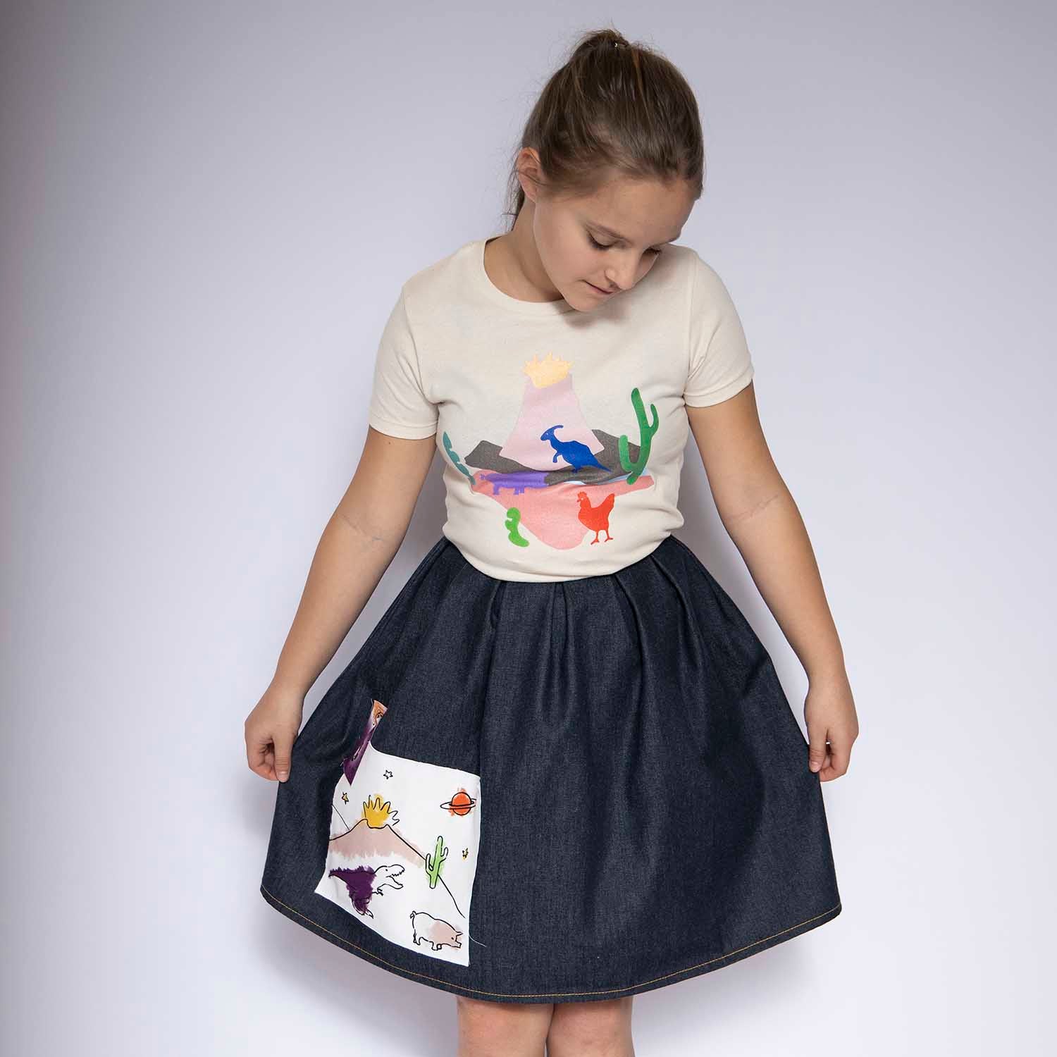 Blue Denim Skirt with Appliqué - BabyNestia