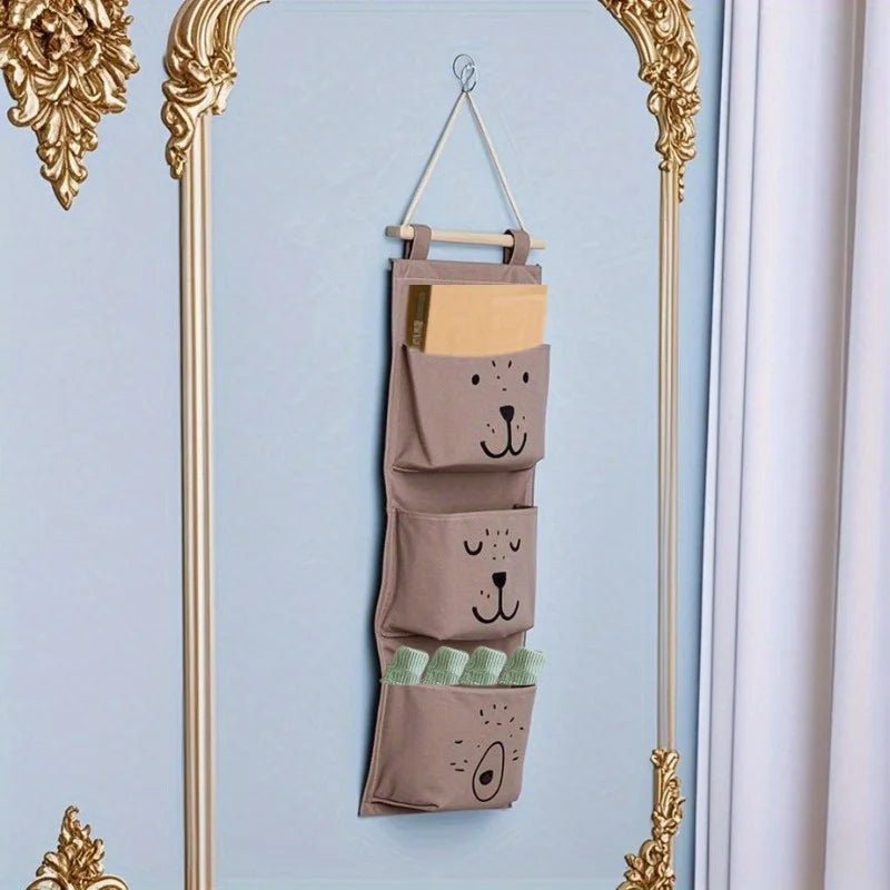 Door Storage Bag with 3 Pockets,Canvas Hanging Storage Bag,Suitable for Storing Toys,Diapers,Socks, Bras,Handicrafts,60cm Length - BabyNestia