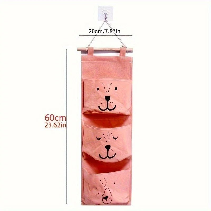 Door Storage Bag with 3 Pockets,Canvas Hanging Storage Bag,Suitable for Storing Toys,Diapers,Socks, Bras,Handicrafts,60cm Length - BabyNestia