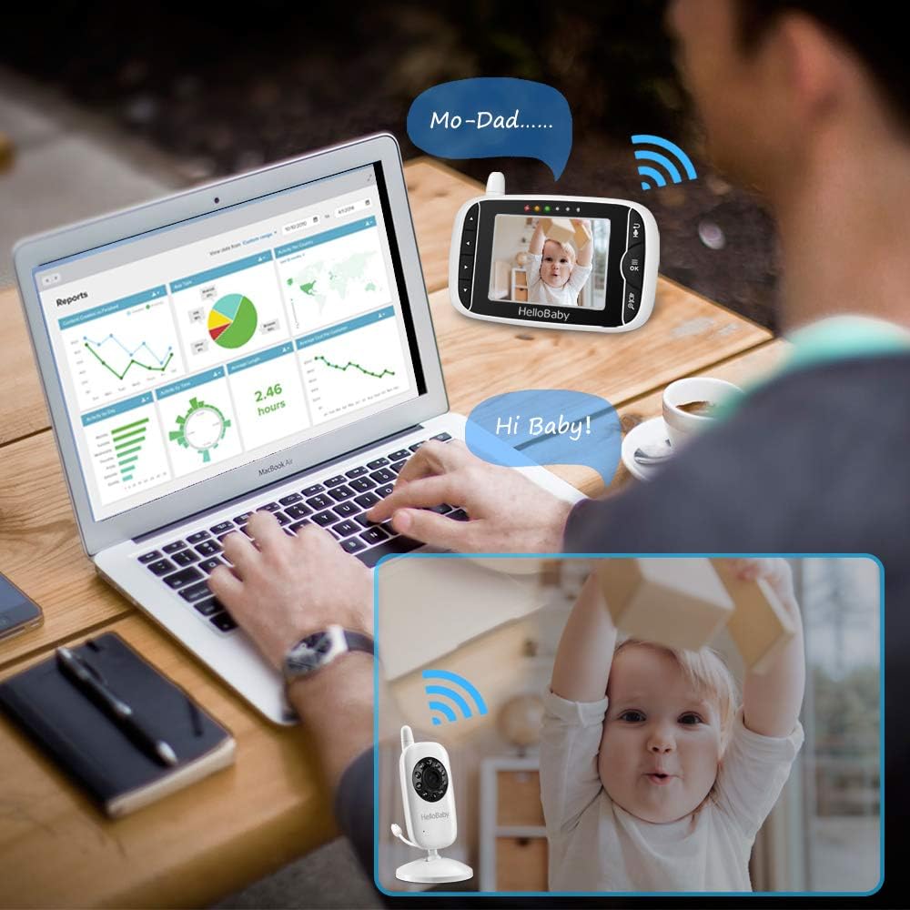HelloBaby Babyphone HB32 Moniteur Vidéo sans Fil avec Appareil Photo Numérique, Camera Bebe Surveillance de la Température de Vision Nocturne et Système de Communication Bidirectionnelle - BabyNestia