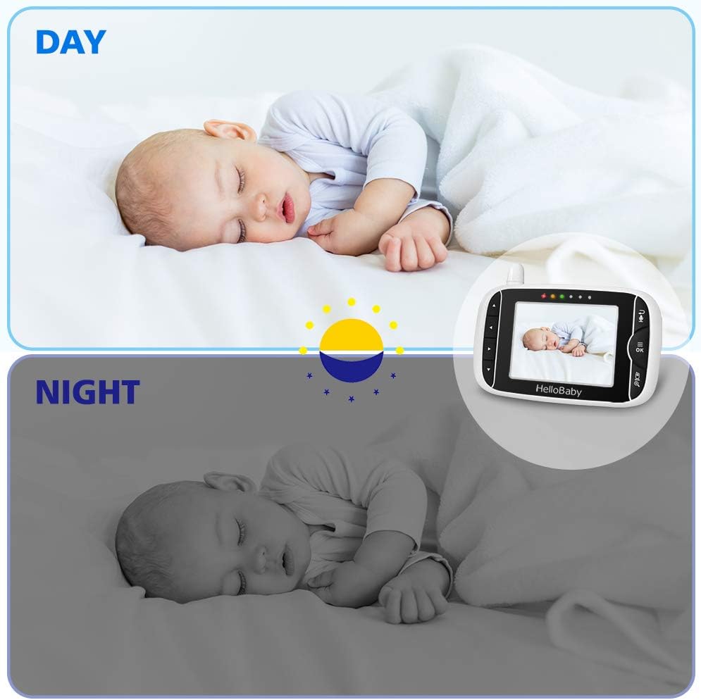 HelloBaby Babyphone HB32 Moniteur Vidéo sans Fil avec Appareil Photo Numérique, Camera Bebe Surveillance de la Température de Vision Nocturne et Système de Communication Bidirectionnelle - BabyNestia