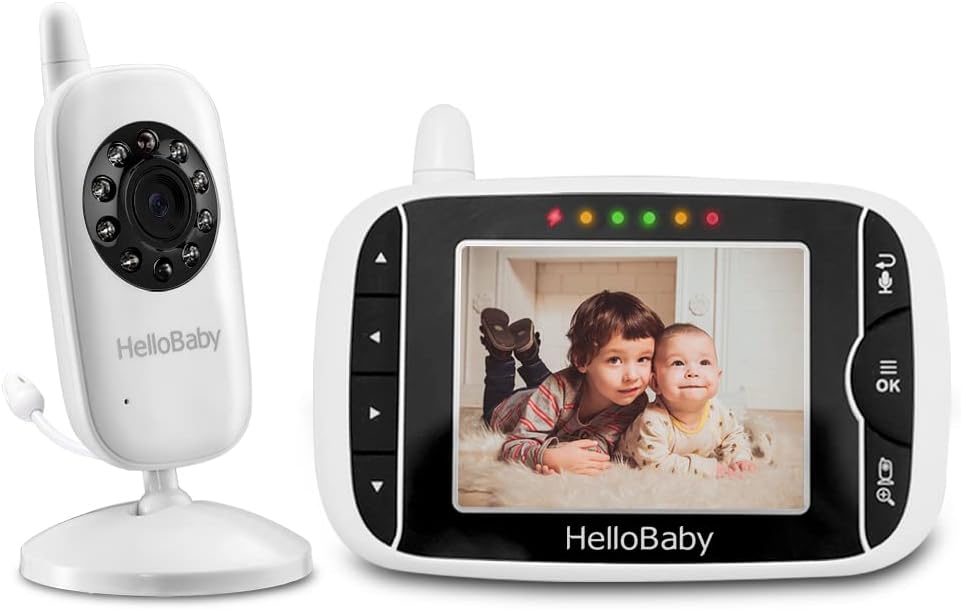 HelloBaby Babyphone HB32 Moniteur Vidéo sans Fil avec Appareil Photo Numérique, Camera Bebe Surveillance de la Température de Vision Nocturne et Système de Communication Bidirectionnelle - BabyNestia