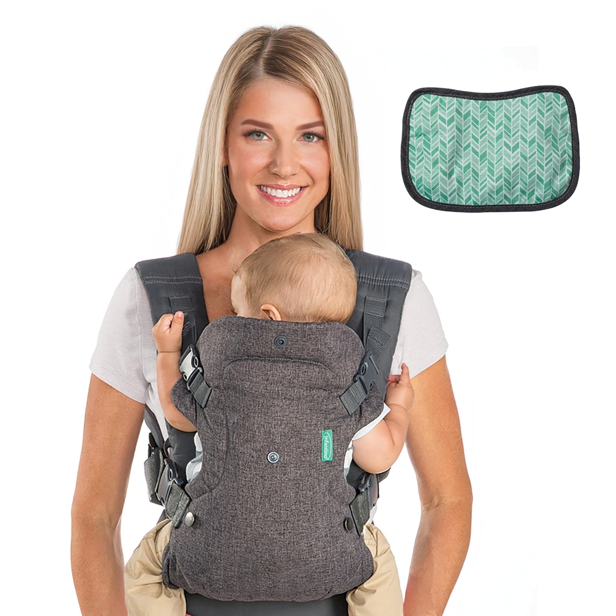 Infantino - Porte - bébé Flip 4 - en - 1 - Ergonomique - 4 façons de porter - Convertible - Confortable - Lanières Rembourrées - Ajustable - Support de Tête - Pour Bébés De 3,6 à 14,5 kg - Gris - BabyNestia