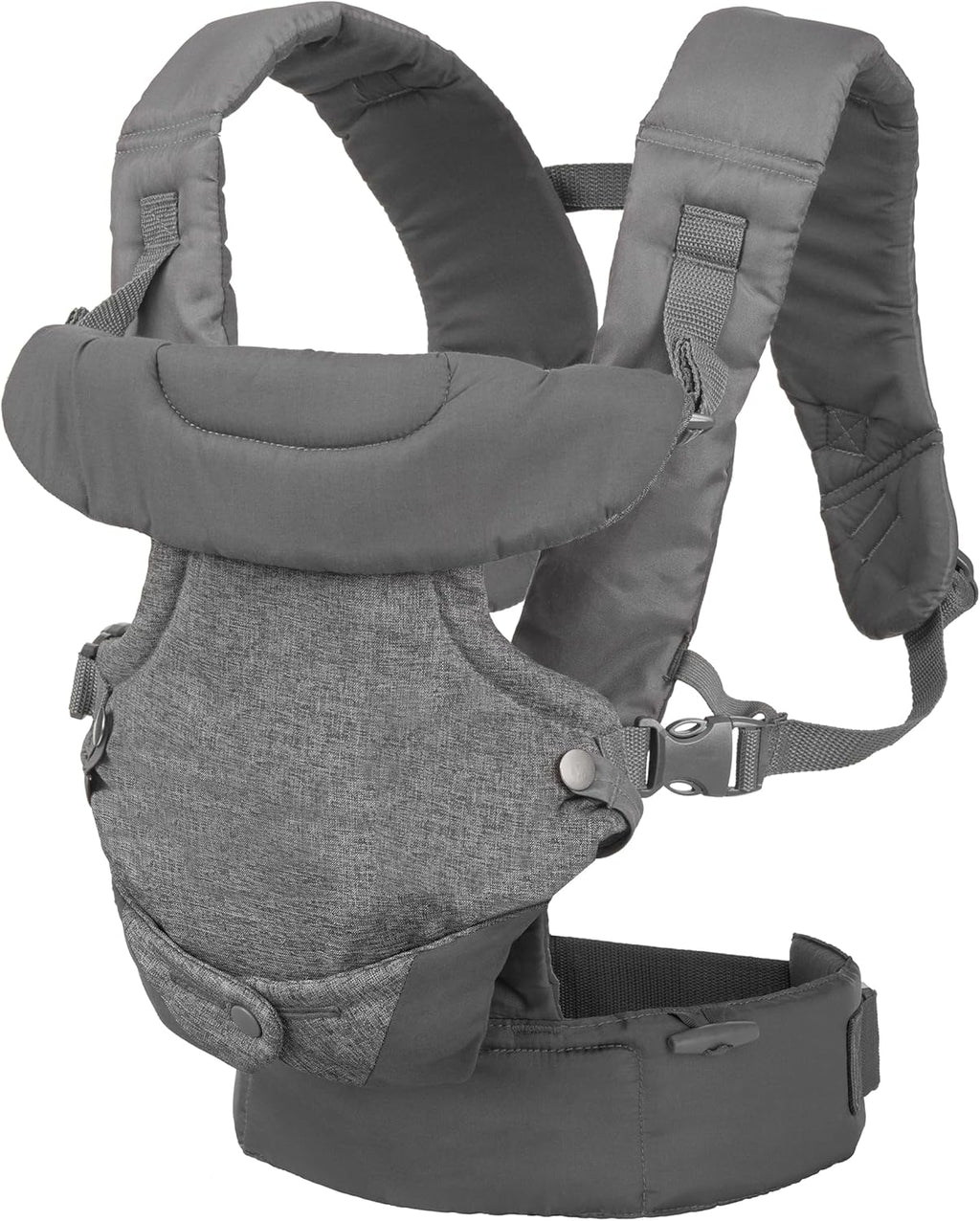 Infantino - Porte - bébé Flip 4 - en - 1 - Ergonomique - 4 façons de porter - Convertible - Confortable - Lanières Rembourrées - Ajustable - Support de Tête - Pour Bébés De 3,6 à 14,5 kg - Gris - BabyNestia