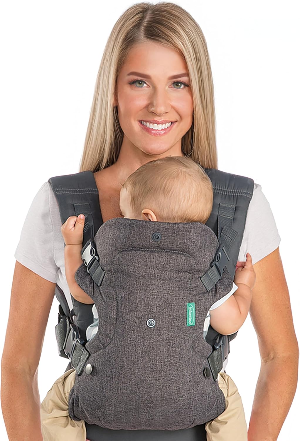 Infantino - Porte - bébé Flip 4 - en - 1 - Ergonomique - 4 façons de porter - Convertible - Confortable - Lanières Rembourrées - Ajustable - Support de Tête - Pour Bébés De 3,6 à 14,5 kg - Gris - BabyNestia