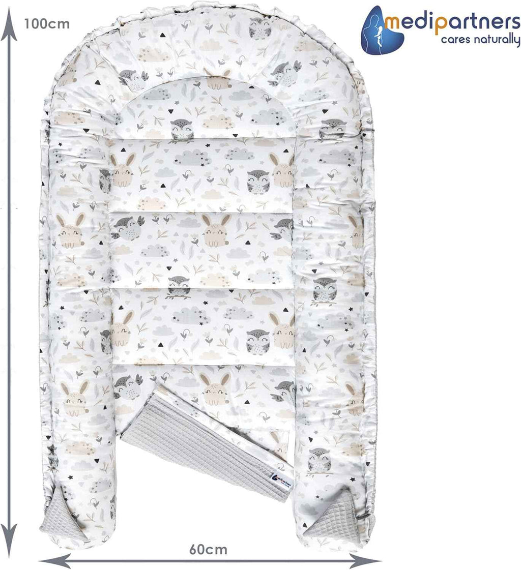 Medi Partners Reducteur de Lit Bebe - Réducteur Bébé 100x60x15cm Cocon et Naissance couffin Nid d'ange 100% Coton Gaufre (Glade avec Gaufre Grise)
