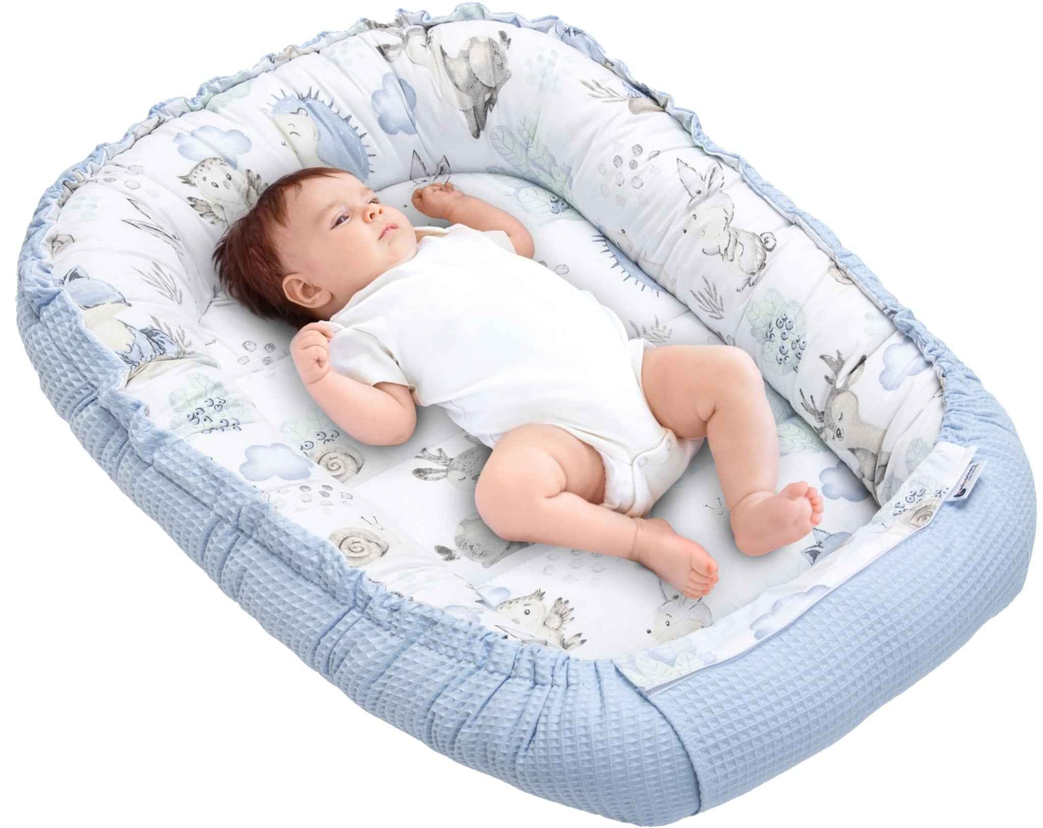 Medi Partners Reducteur de Lit Bebe - Réducteur Bébé 100x60x15cm Cocon et Naissance couffin Nid d'ange 100% Coton Gaufre (Glade avec Gaufre Grise)