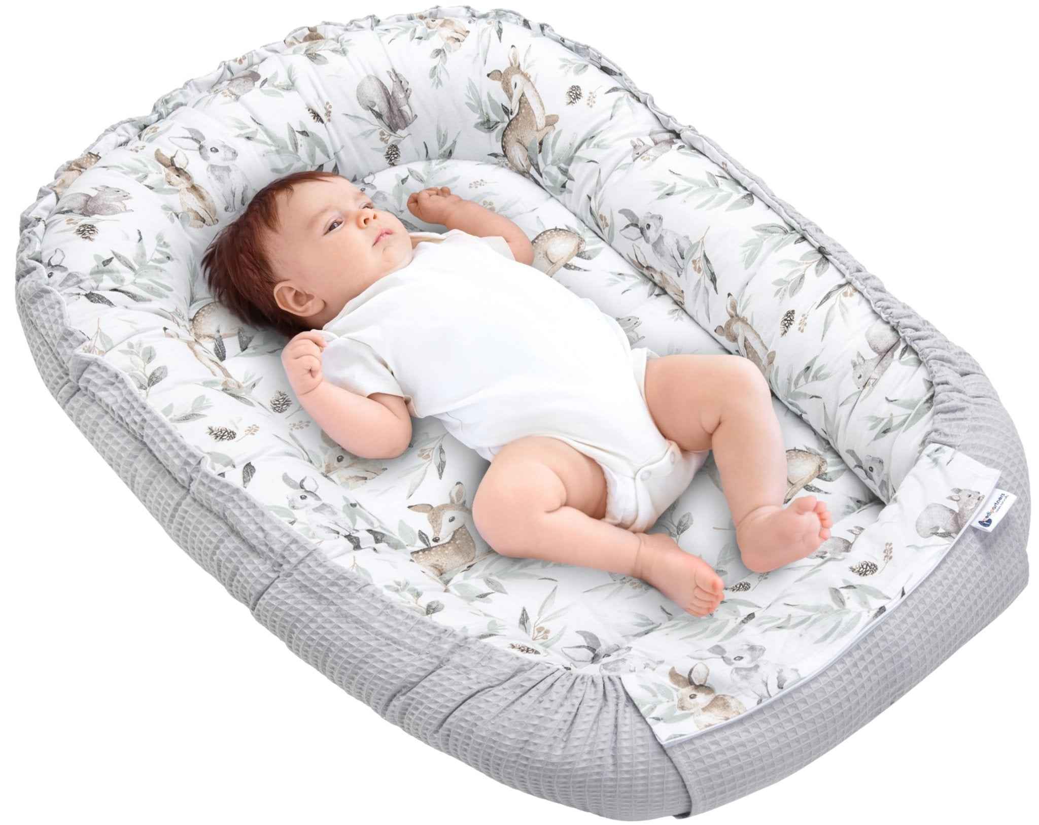 Medi Partners Reducteur de Lit Bebe - Réducteur Bébé 100x60x15cm Cocon et Naissance couffin Nid d'ange 100% Coton Gaufre (Glade avec Gaufre Grise)