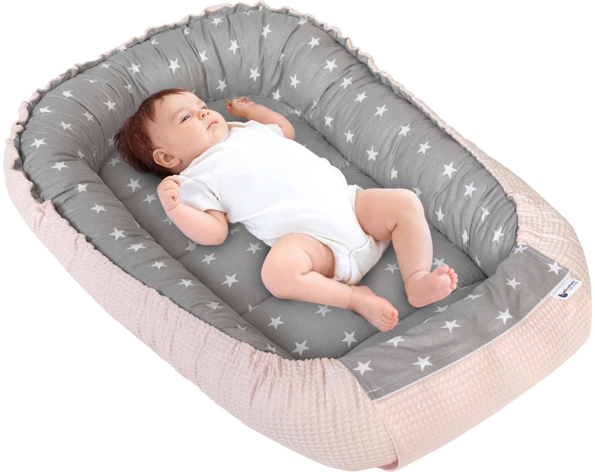 Medi Partners Reducteur de Lit Bebe - Réducteur Bébé 100x60x15cm Cocon et Naissance couffin Nid d'ange 100% Coton Gaufre (Glade avec Gaufre Grise)