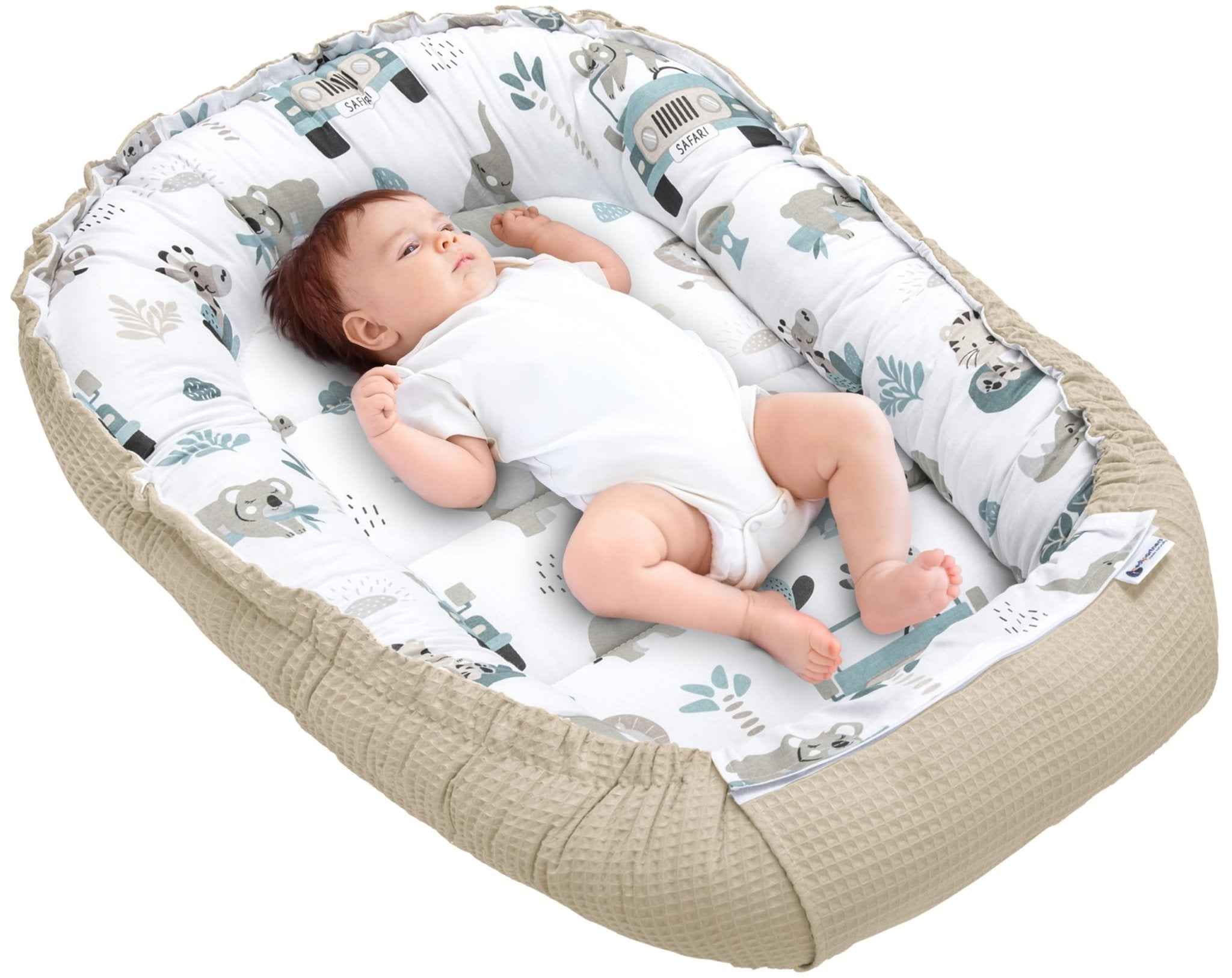 Medi Partners Reducteur de Lit Bebe - Réducteur Bébé 100x60x15cm Cocon et Naissance couffin Nid d'ange 100% Coton Gaufre (Glade avec Gaufre Grise)