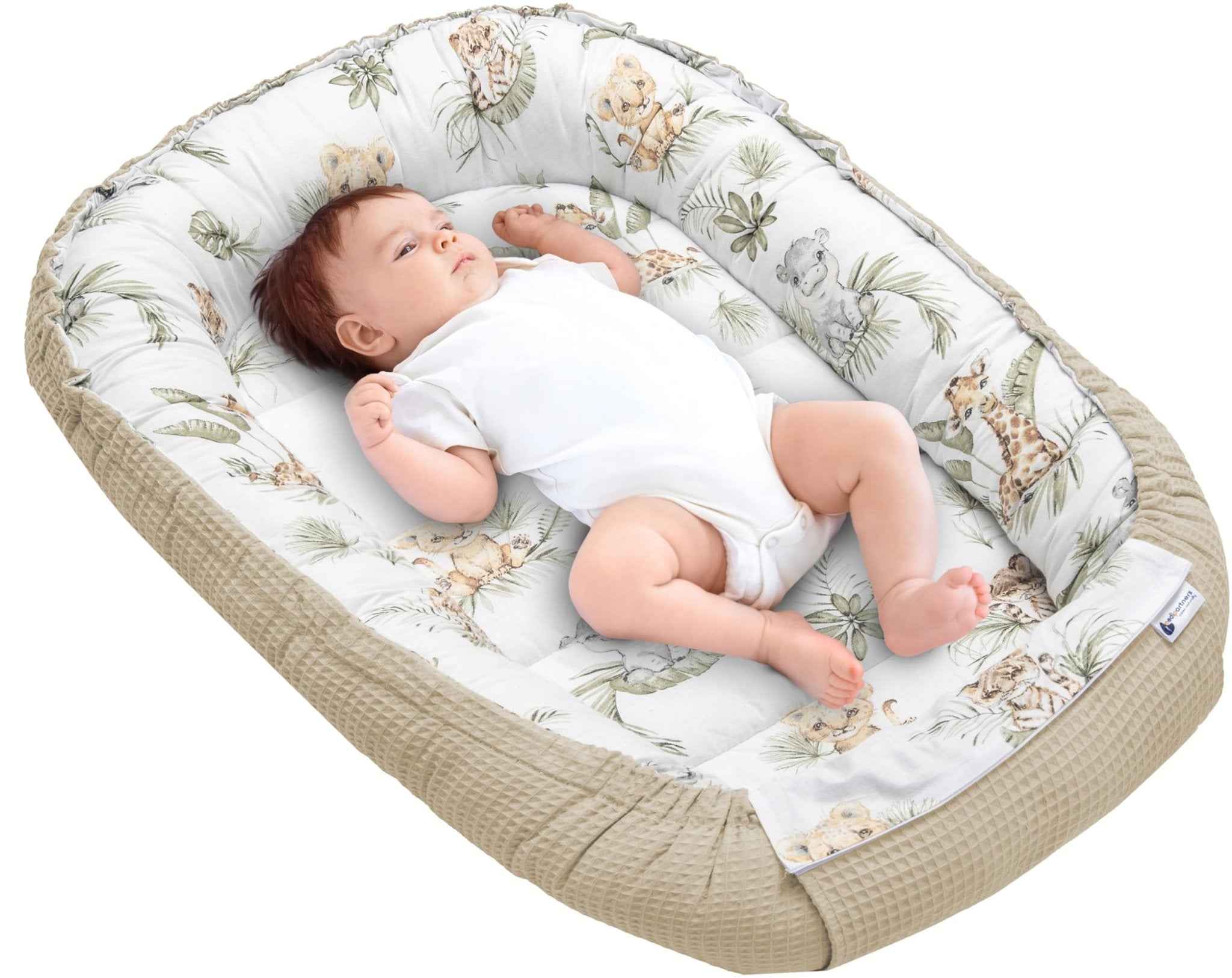 Medi Partners Reducteur de Lit Bebe - Réducteur Bébé 100x60x15cm Cocon et Naissance couffin Nid d'ange 100% Coton Gaufre (Glade avec Gaufre Grise)