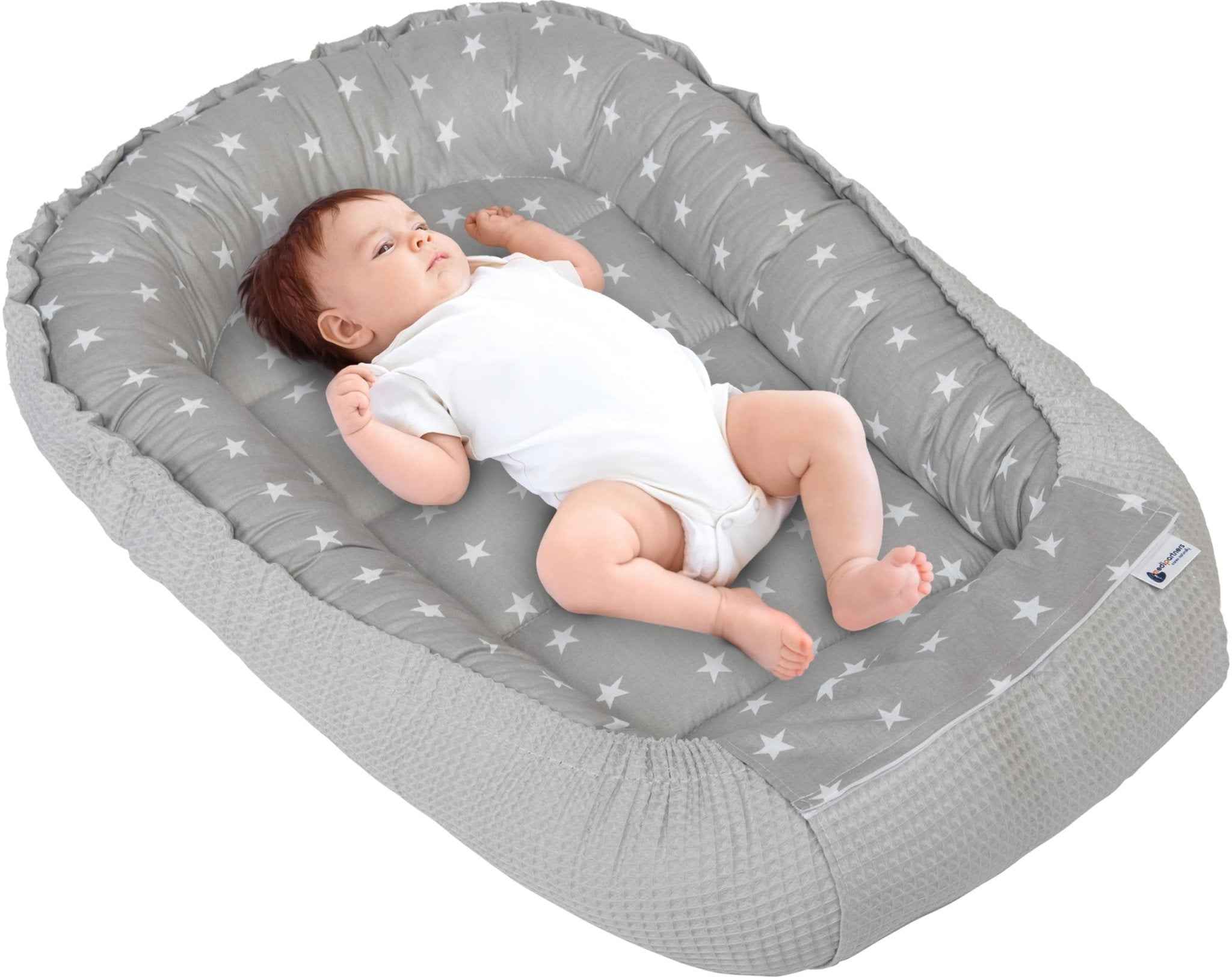 Medi Partners Reducteur de Lit Bebe - Réducteur Bébé 100x60x15cm Cocon et Naissance couffin Nid d'ange 100% Coton Gaufre (Glade avec Gaufre Grise)