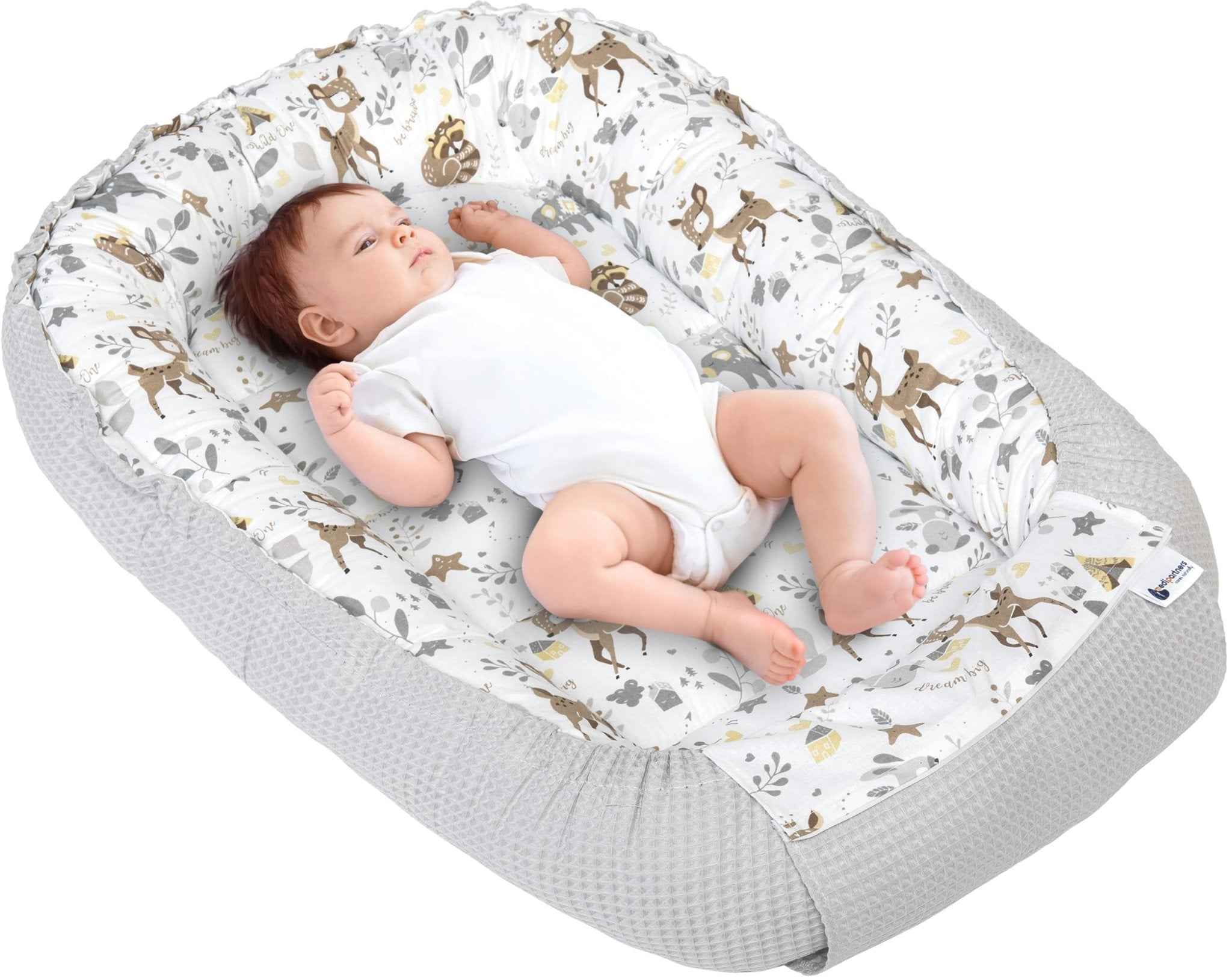 Medi Partners Reducteur de Lit Bebe - Réducteur Bébé 100x60x15cm Cocon et Naissance couffin Nid d'ange 100% Coton Gaufre (Glade avec Gaufre Grise)