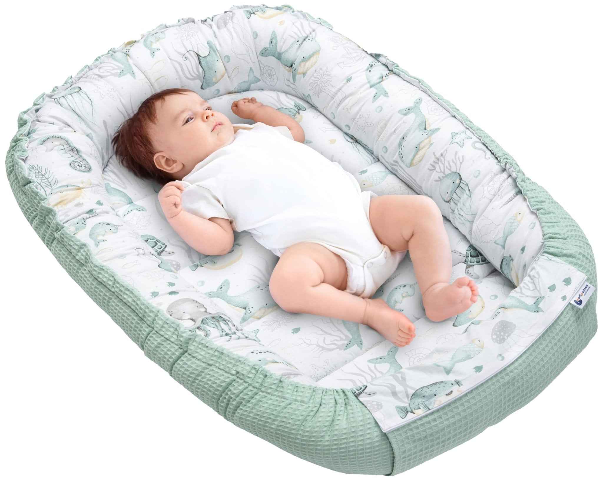 Medi Partners Reducteur de Lit Bebe - Réducteur Bébé 100x60x15cm Cocon et Naissance couffin Nid d'ange 100% Coton Gaufre (Glade avec Gaufre Grise)