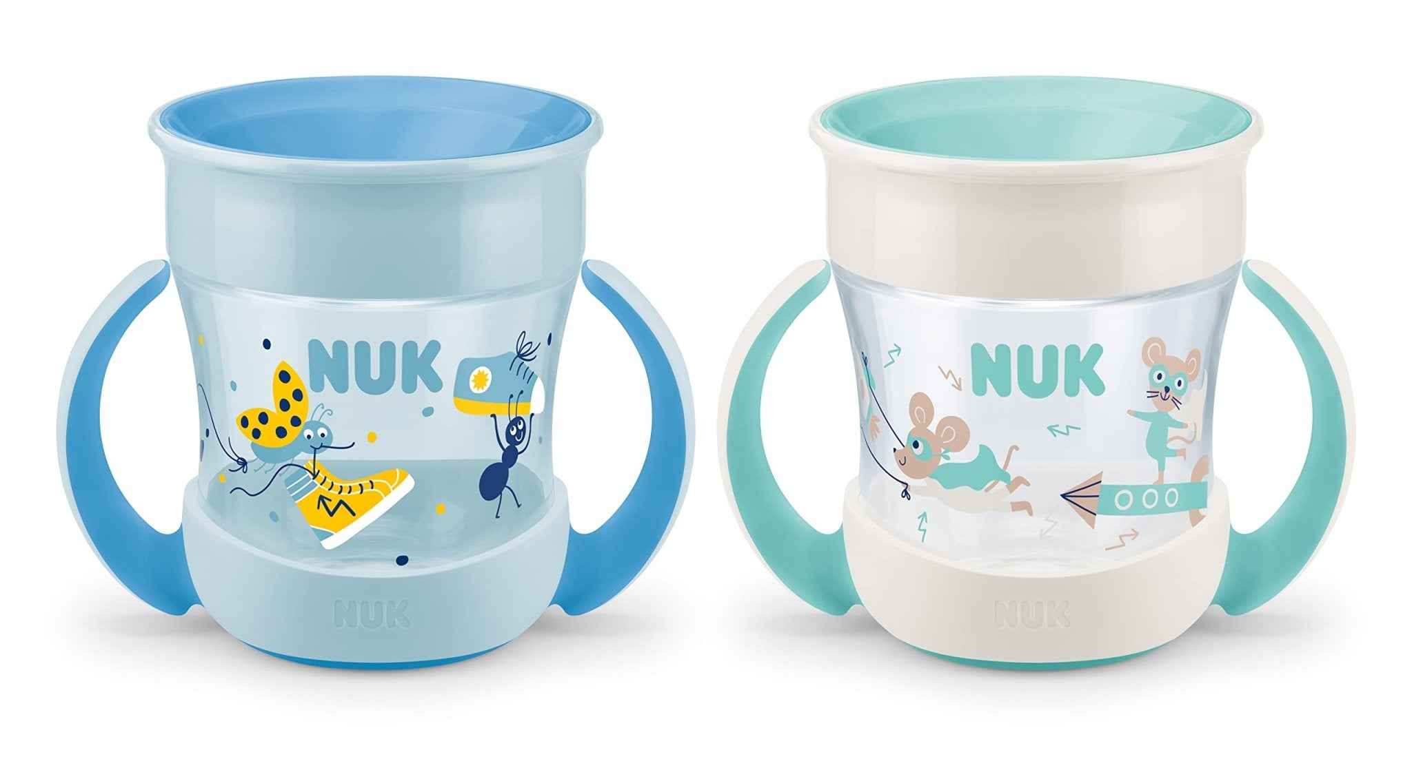 NUK Mini Magic Cup Tasse antifuite | Rebord antifuite 360° | À partir de 6 mois | Poignées ergonomiques | Sans bisphénol A | 160 ml | Bleu (souris)