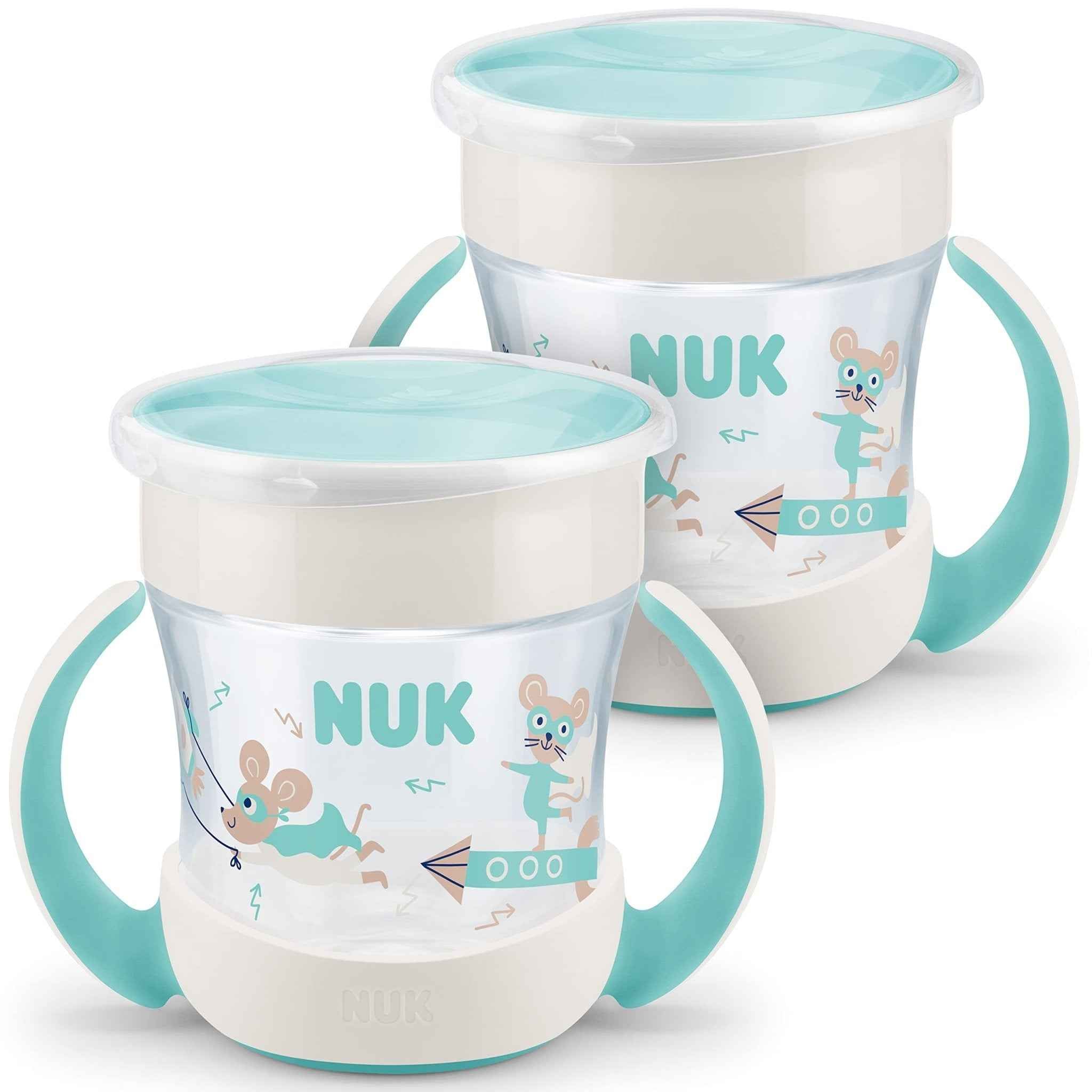 NUK Mini Magic Cup Tasse antifuite | Rebord antifuite 360° | À partir de 6 mois | Poignées ergonomiques | Sans bisphénol A | 160 ml | Bleu (souris)