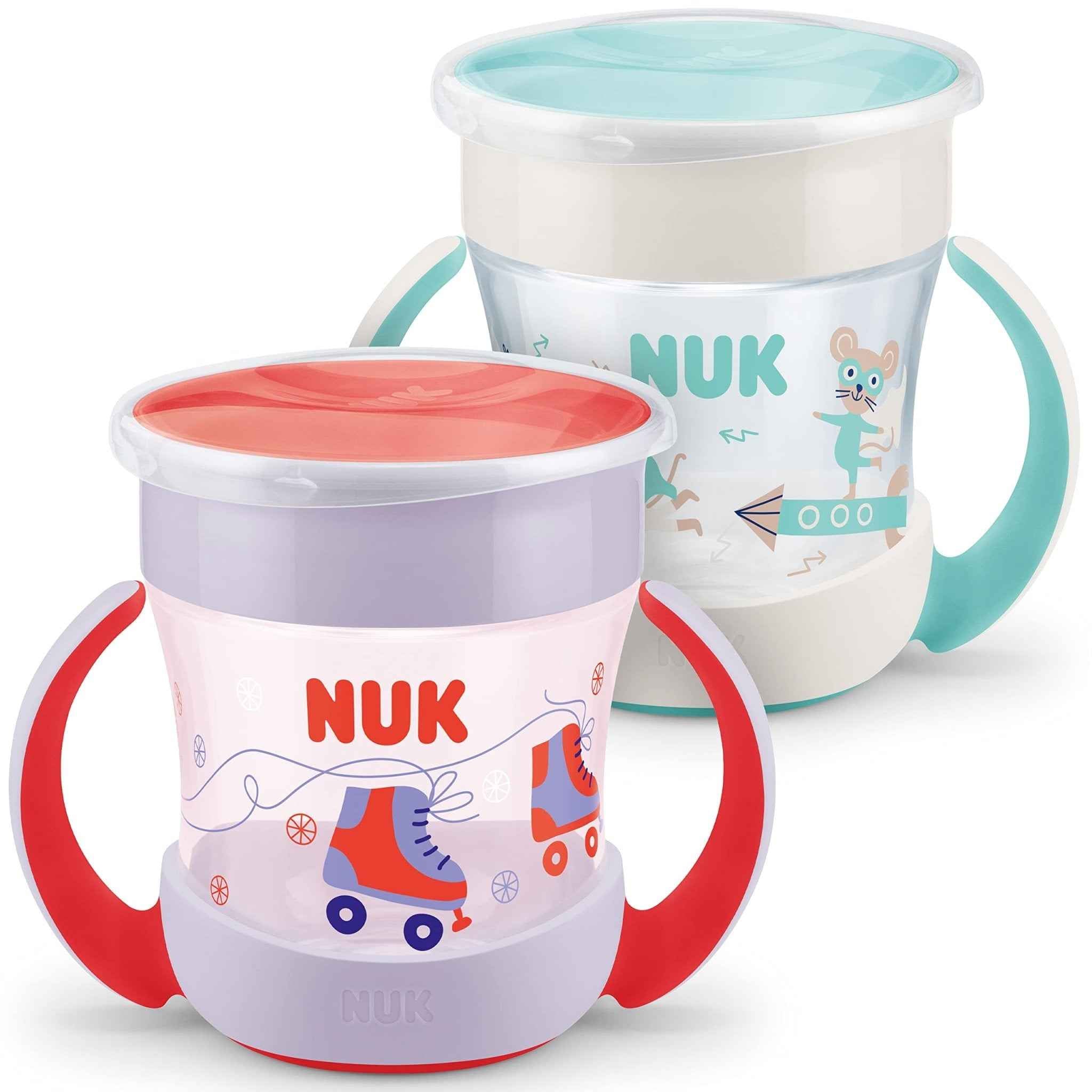 NUK Mini Magic Cup Tasse antifuite | Rebord antifuite 360° | À partir de 6 mois | Poignées ergonomiques | Sans bisphénol A | 160 ml | Bleu (souris)