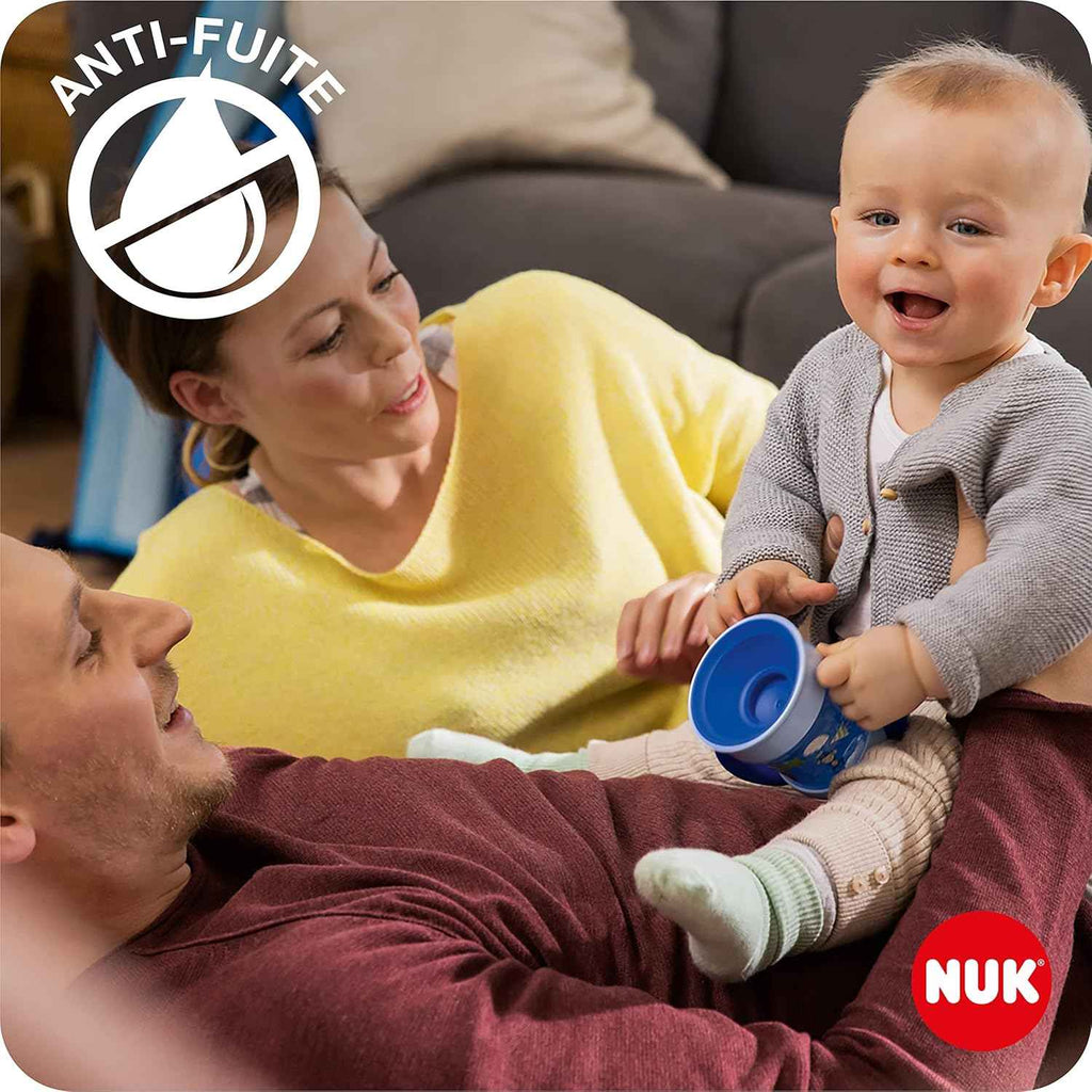 NUK Mini Magic Cup Tasse antifuite | Rebord antifuite 360° | À partir de 6 mois | Poignées ergonomiques | Sans bisphénol A | 160 ml | Bleu (souris)