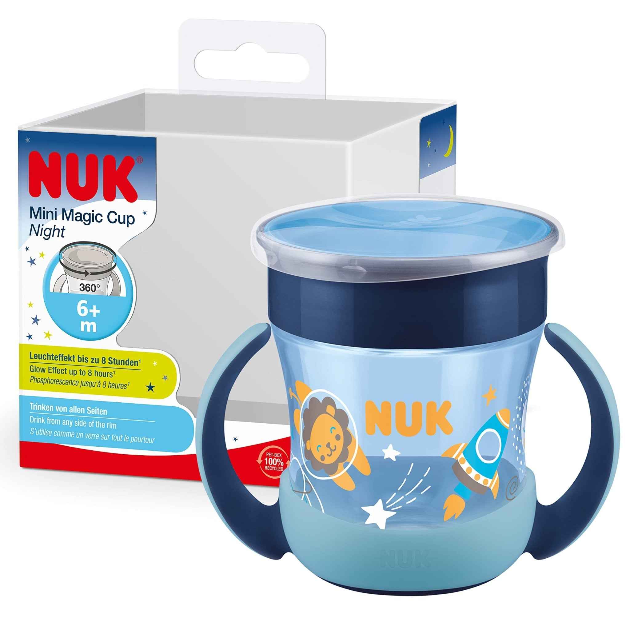 NUK Mini Magic Cup Tasse antifuite | Rebord antifuite 360° | À partir de 6 mois | Poignées ergonomiques | Sans bisphénol A | 160 ml | Bleu (souris)