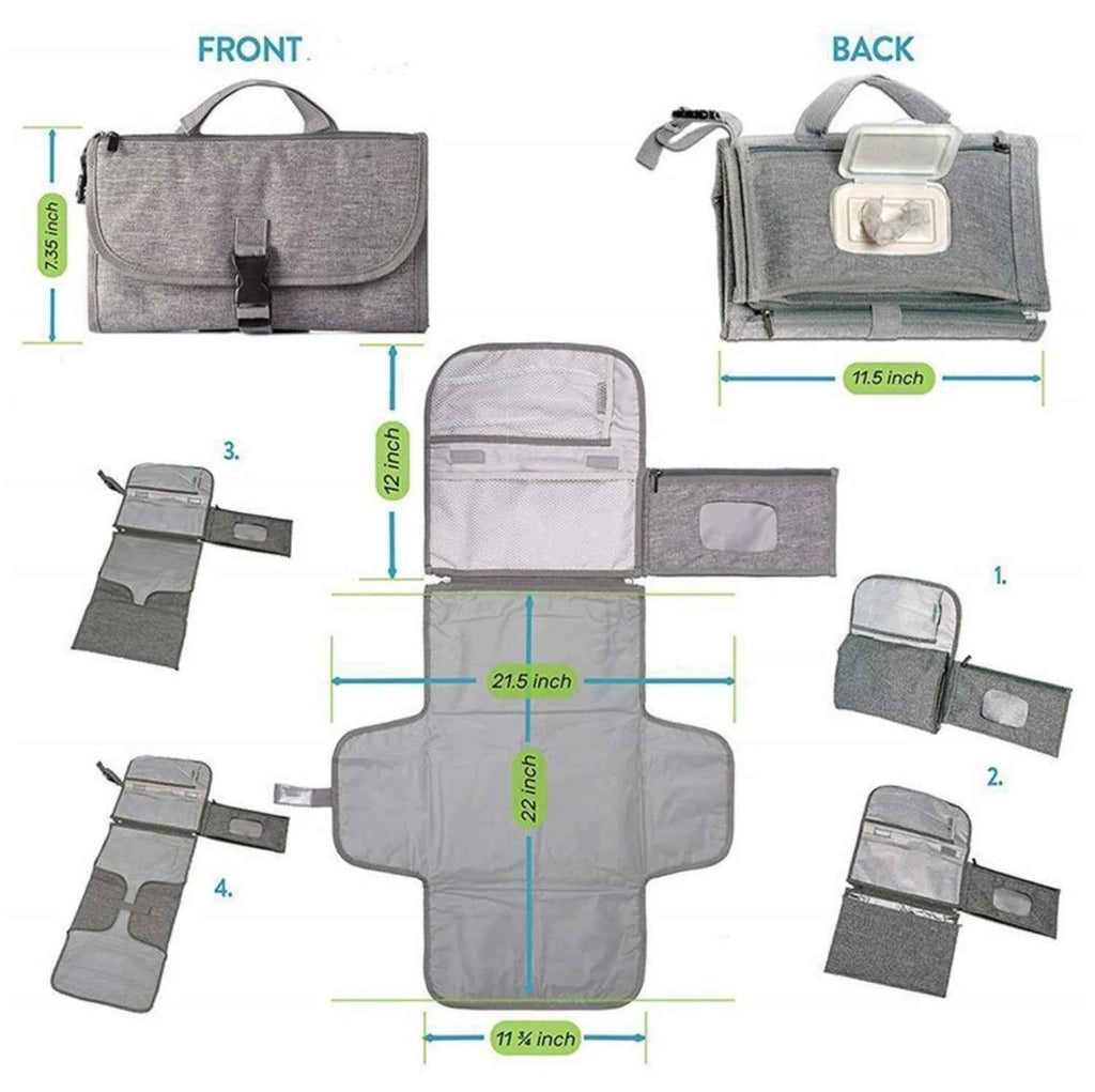 Portable Baby Changing Pad with Built - in Diaper Bag & Wipe Pocket - BabyNestia
