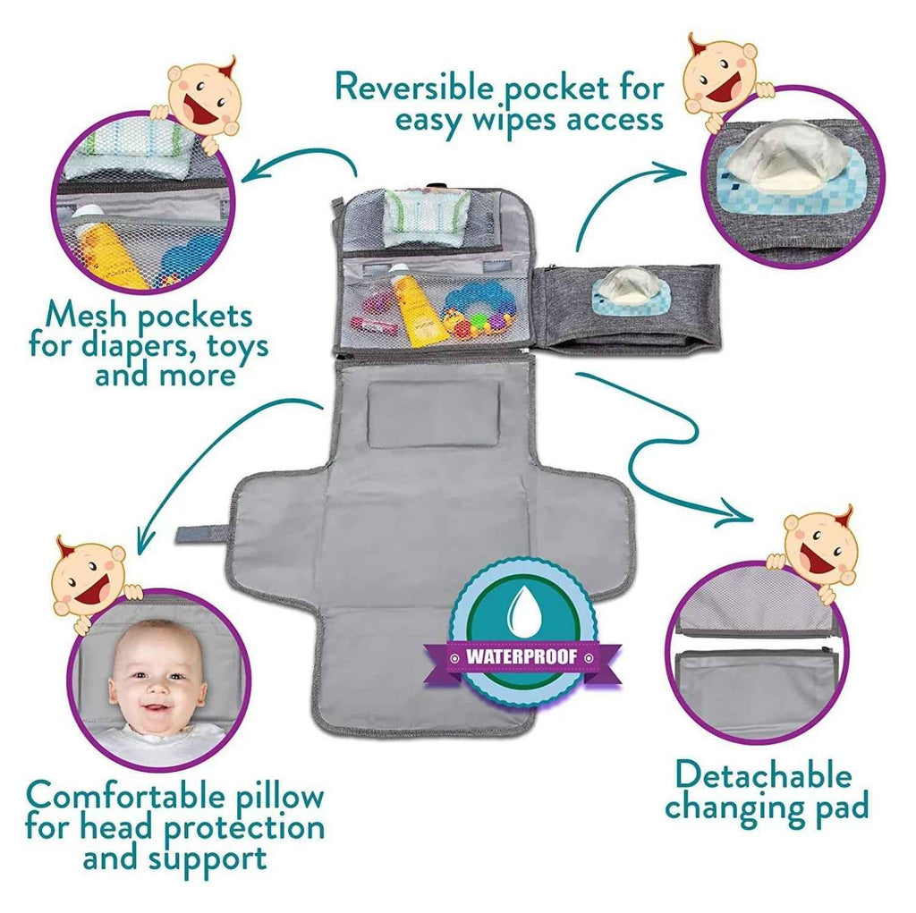 Portable Baby Changing Pad with Built - in Diaper Bag & Wipe Pocket - BabyNestia