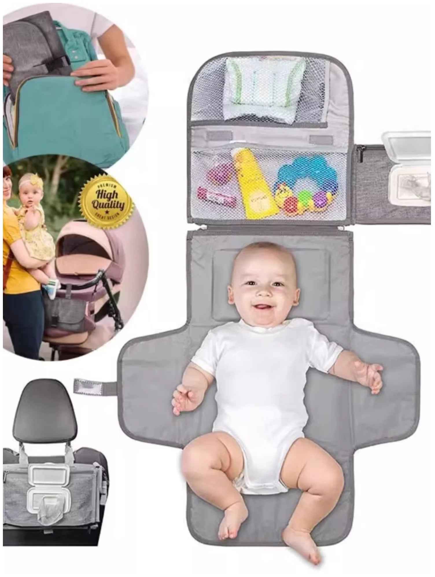 Portable Baby Changing Pad with Built - in Diaper Bag & Wipe Pocket - BabyNestia