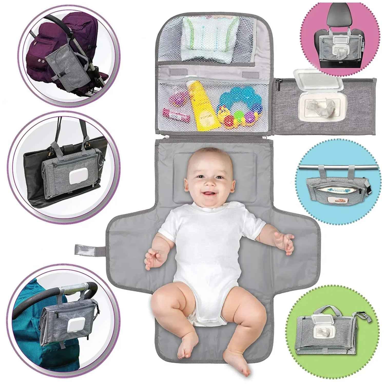 Portable Baby Changing Pad with Built - in Diaper Bag & Wipe Pocket - BabyNestia