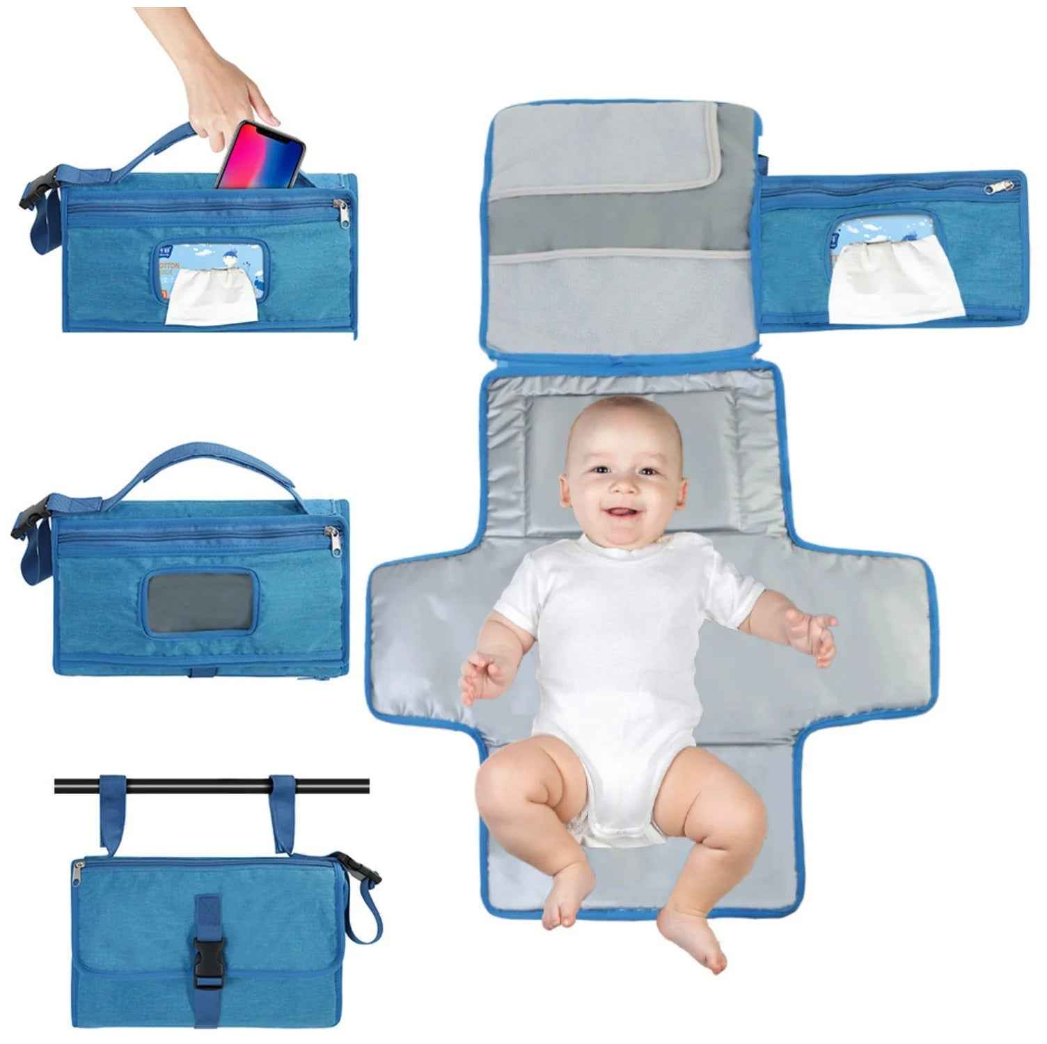 Portable Baby Changing Pad with Built - in Diaper Bag & Wipe Pocket - BabyNestia